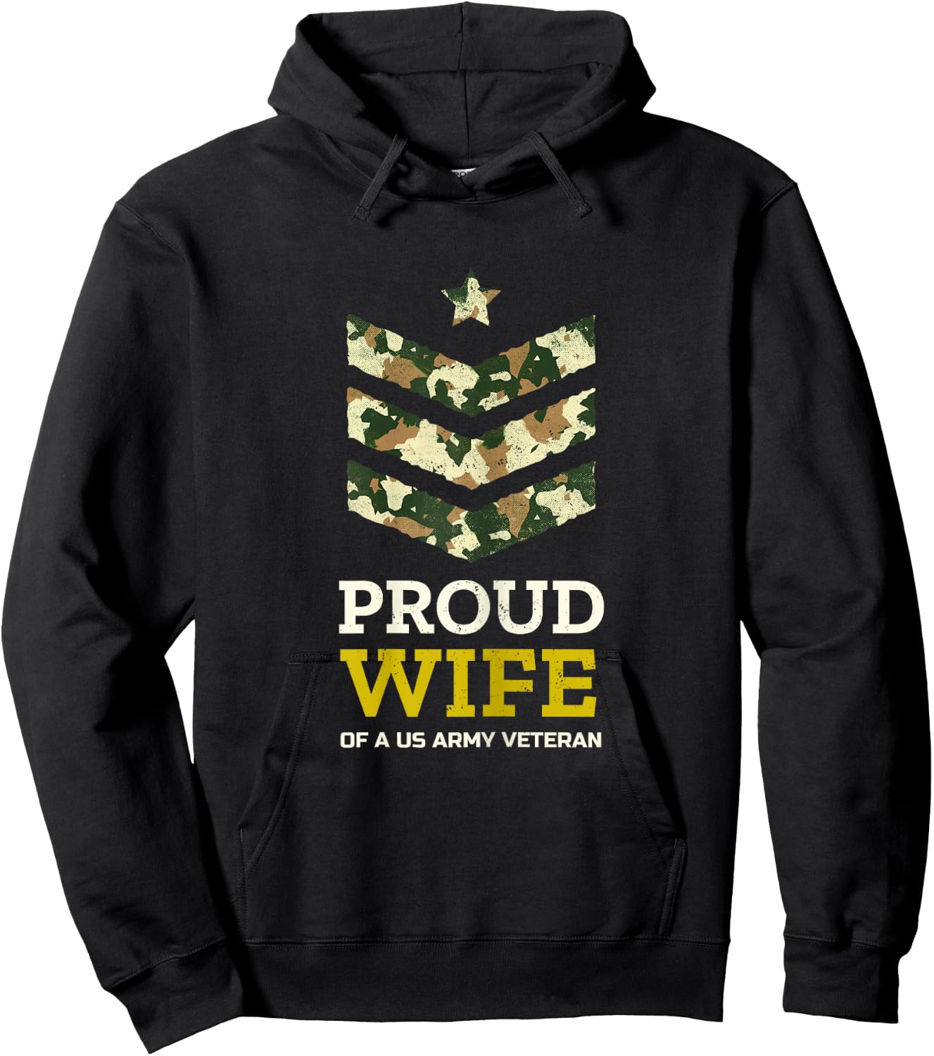 Proud Wife of a US Army Veteran Camo Stripes Gift Hoodie - Hoodie | Black
