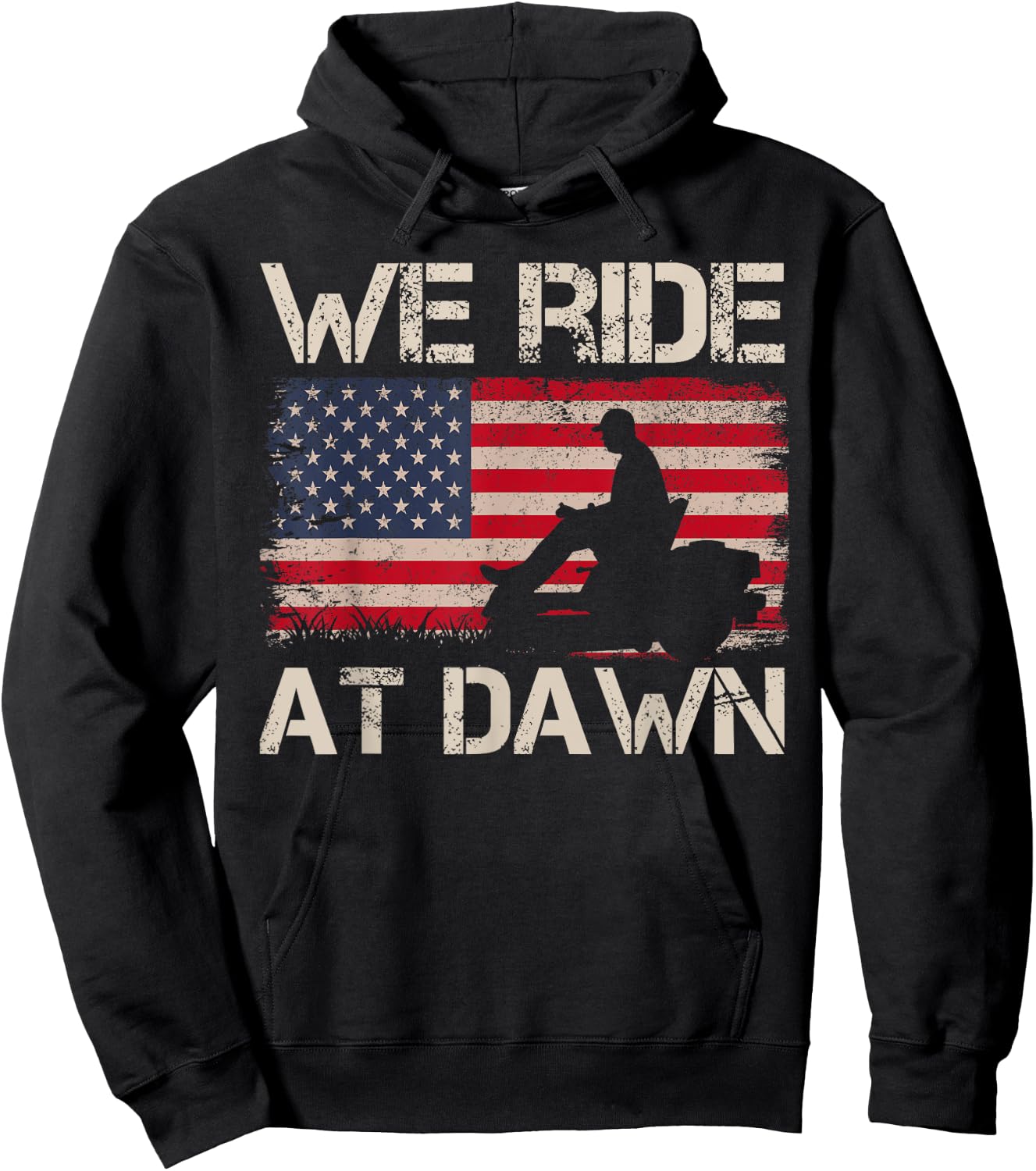 Father's Day We Ride At Dawn Men's Lawnmower USA Flag Mowing Hoodie - Hoodie | Black