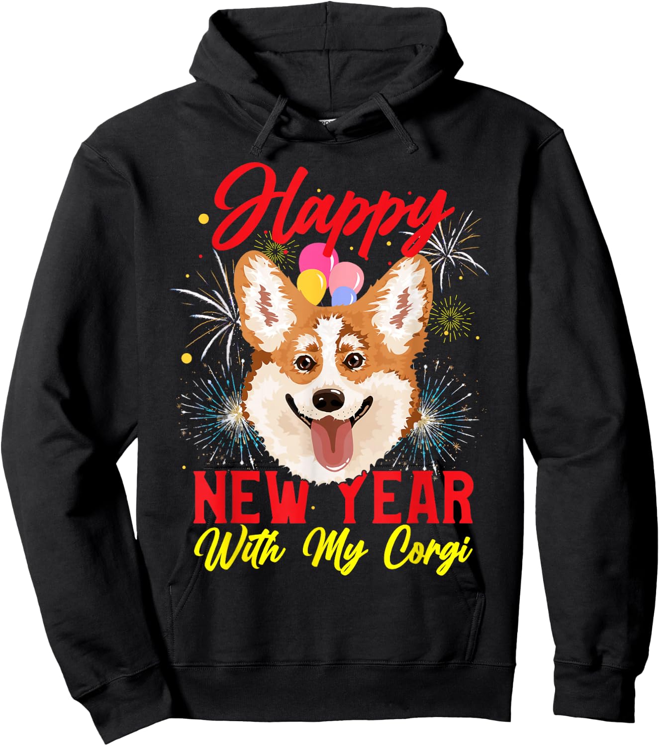 Happy New Year With My Corgi - For Welsh Corgi Dog Hoodie - Hoodie | Black