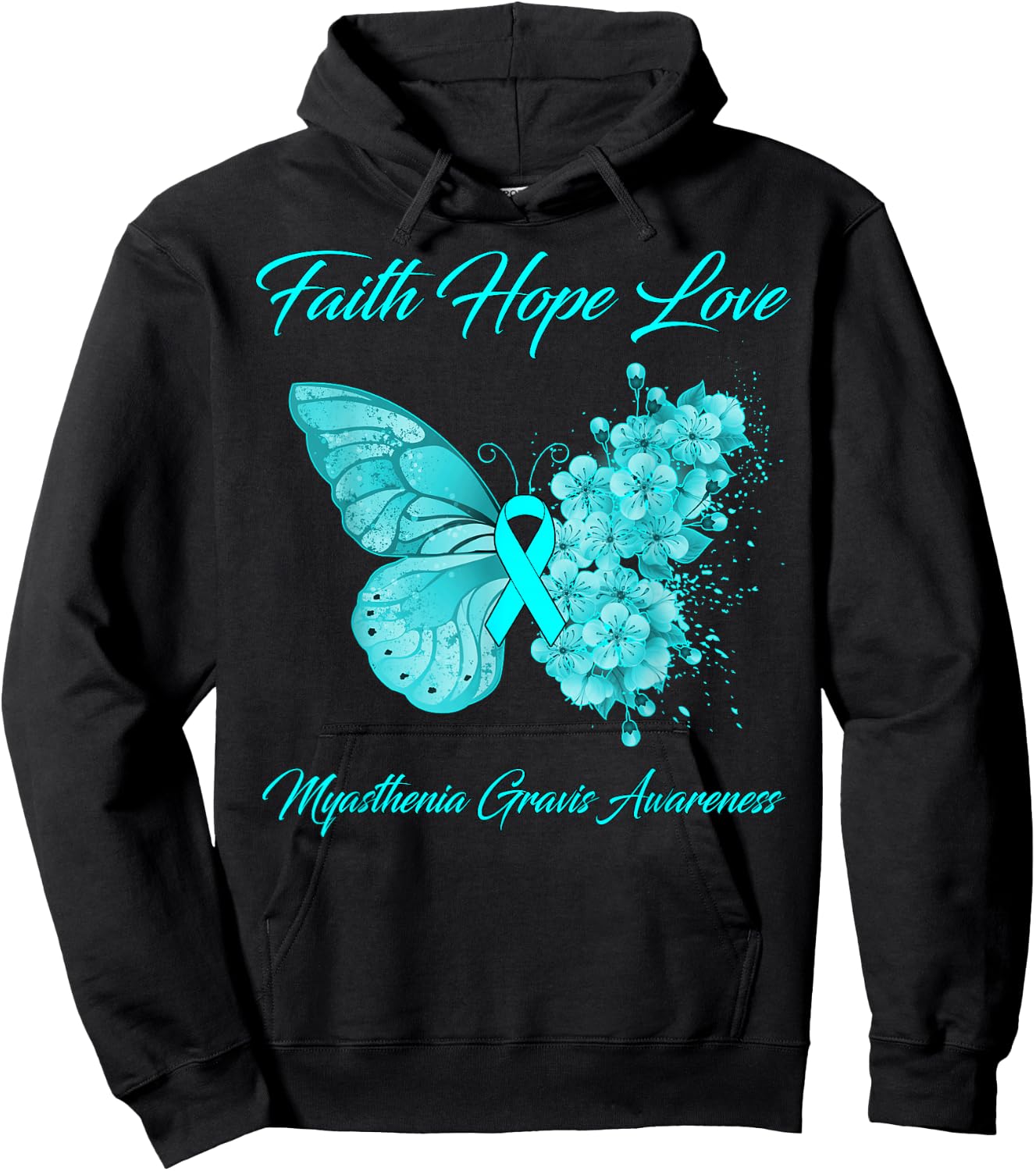 Butterfly Faith Hope Love Myasthenia Gravis Awareness Hoodie - Hoodie | Black