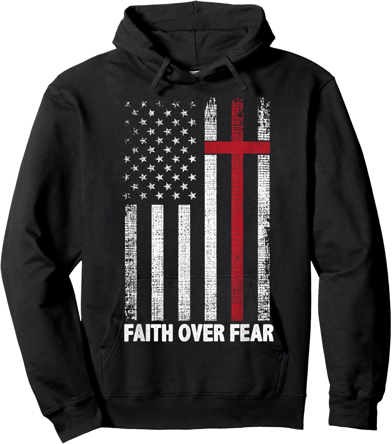 Faith Over Fear Patriotic Christian Cross American Flag Hoodie - Hoodie | Black
