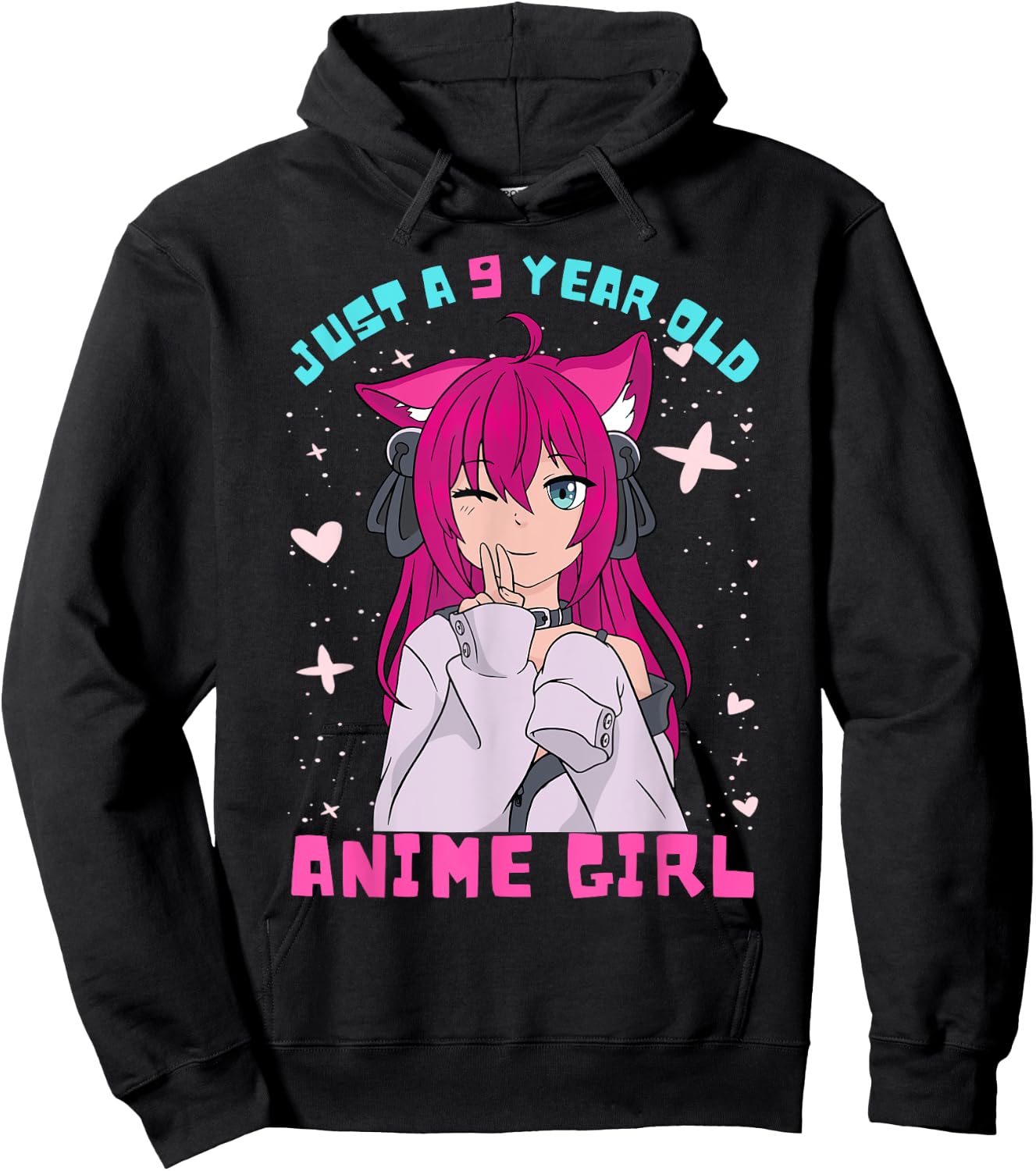 Anime Girl 9 Year Old Birthday Girl Kawaii 9th Birthday Hoodie - Hoodie | Black
