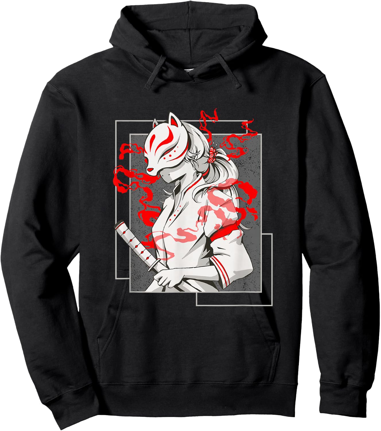 Japanese Fox Mask Aesthetic Kitsune Inari Anime Oni Monster Hoodie - Hoodie | Black