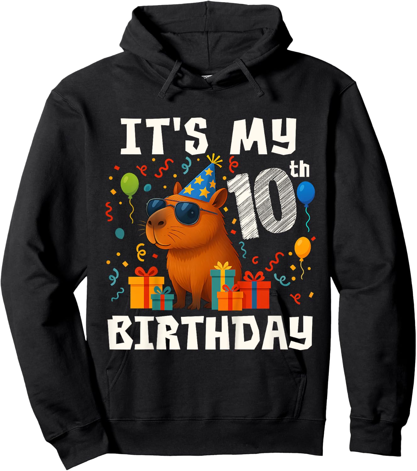 Its My 10th Birthday 10 Years Old Capybara Gifts Boys Hoodie - Hoodie | Black