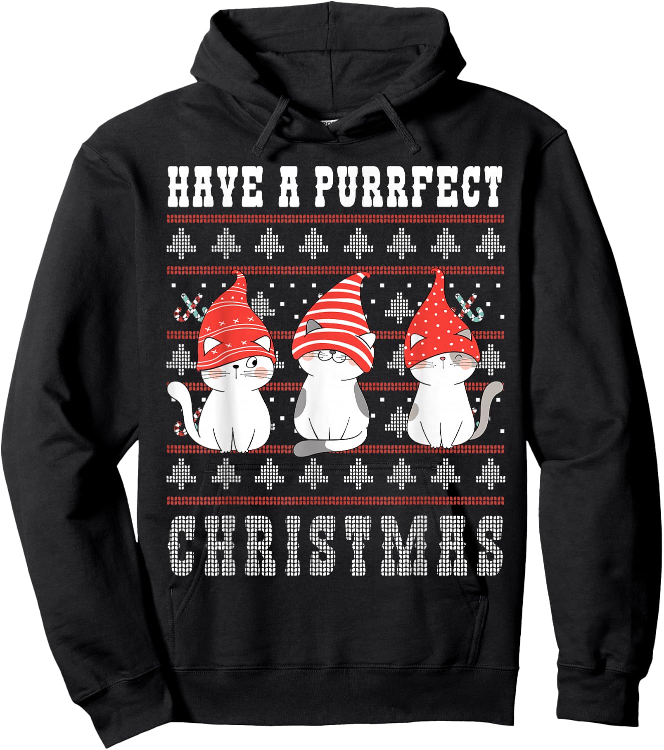 Have a Purrfect Christmas Ugly Christmas Cat women men kids Hoodie - Hoodie | Black