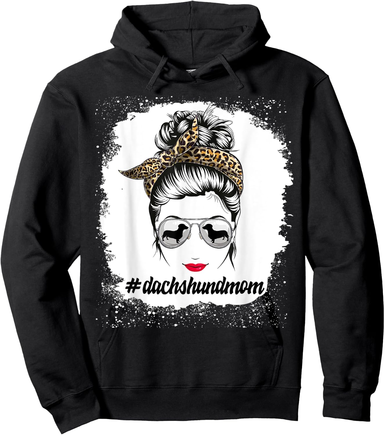 Dachshund Dog Mom Bleached Messy Bun Leopard Women Pet Lover Hoodie - Hoodie | Black