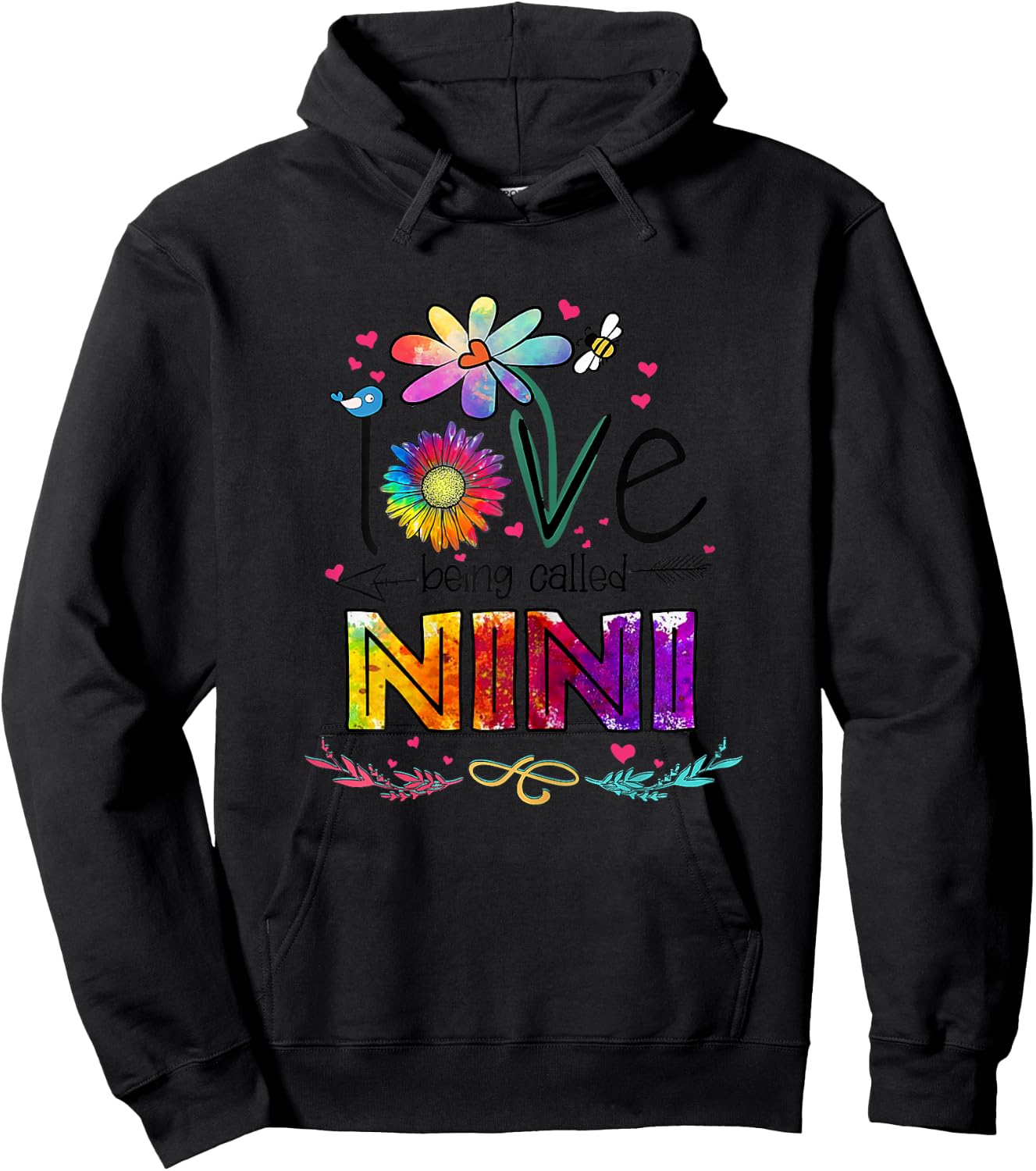 I Love Being Called Nini Daisy Flower Cute Mother's Day Hoodie - Hoodie | Black