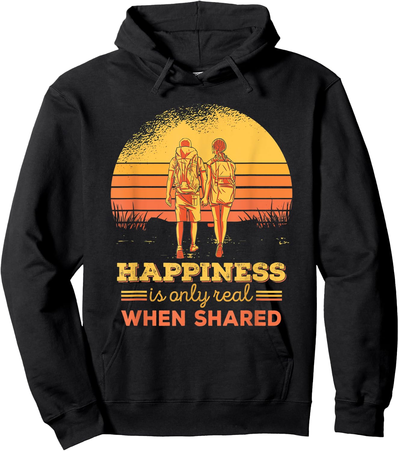 Happiness Only Real When Shared Mountain Hiking Couple Hoodie - Hoodie | Black
