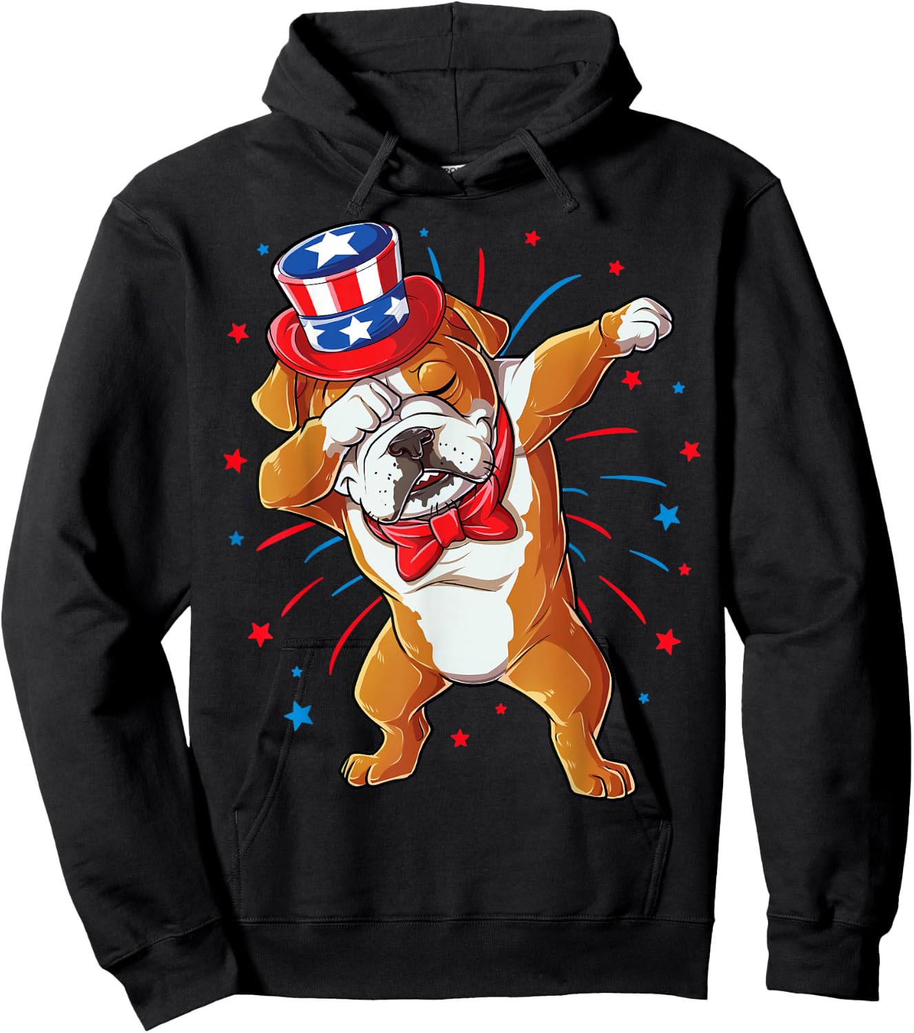 Dabbing English Bulldog 4th of July T shirt Men USA Flag Hoodie - Hoodie | Black