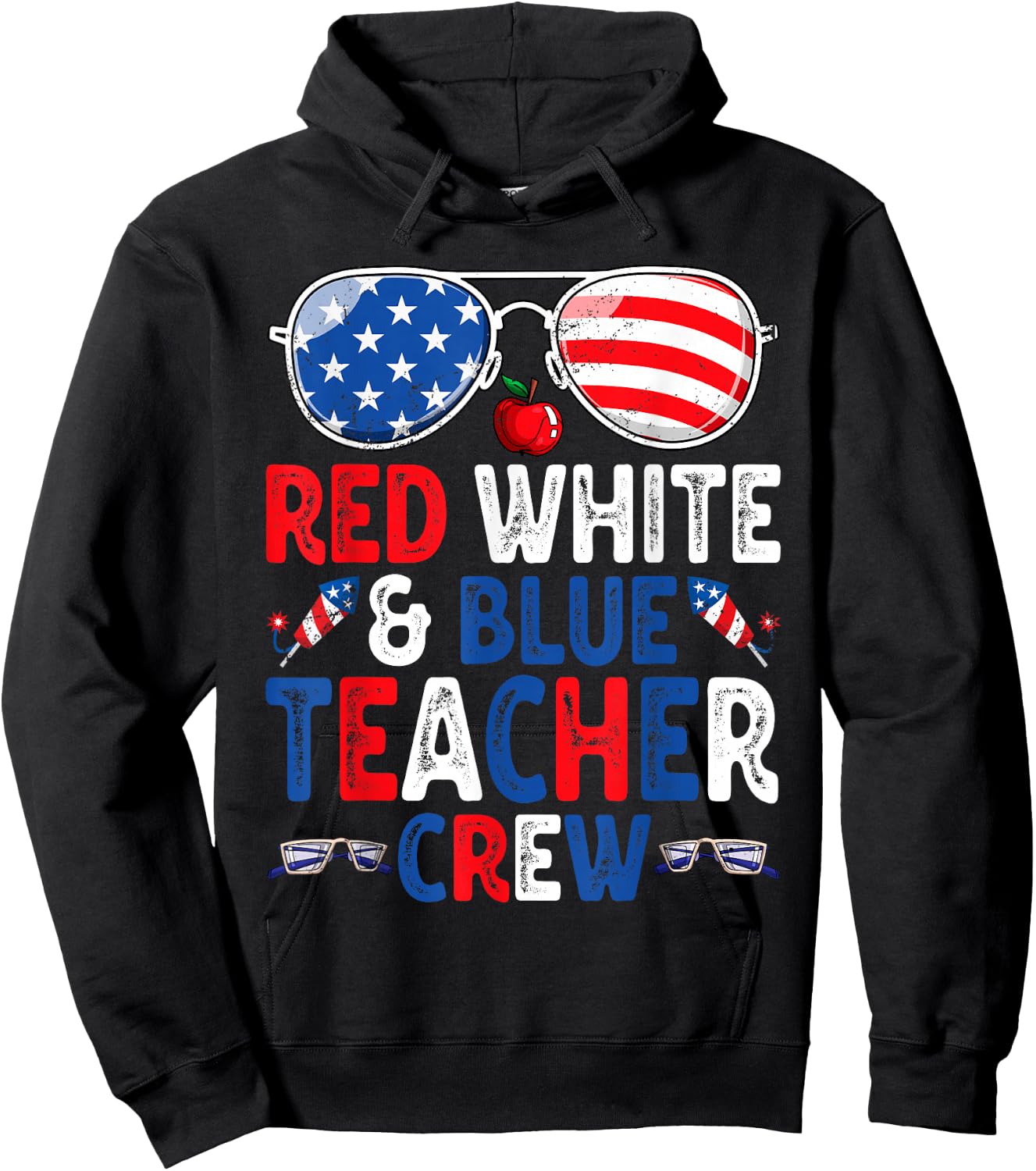 4th Of July Red White & Blue Teacher Crew American Flag Hoodie - Hoodie | Black