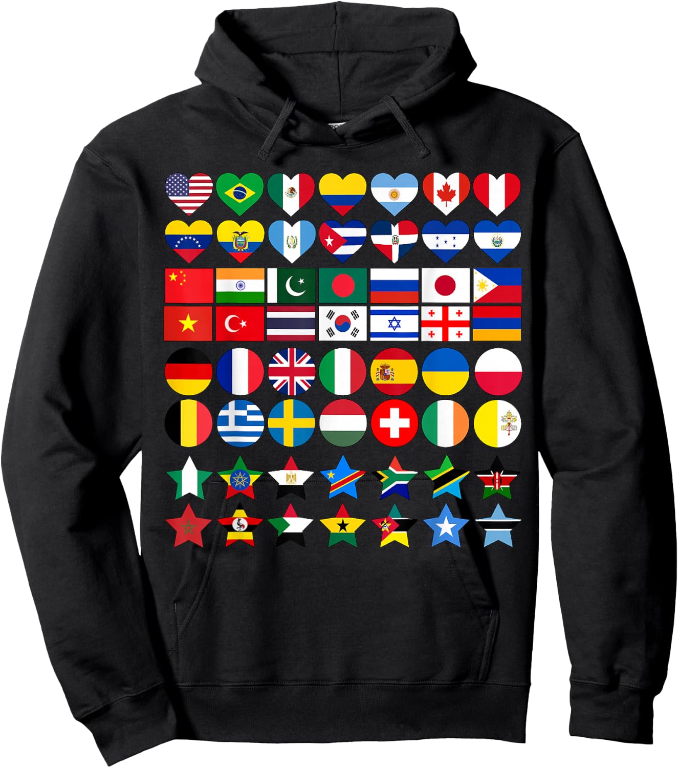 Flags of Countries of the Worlds in Geometric Shapes Hoodie - Hoodie | Black