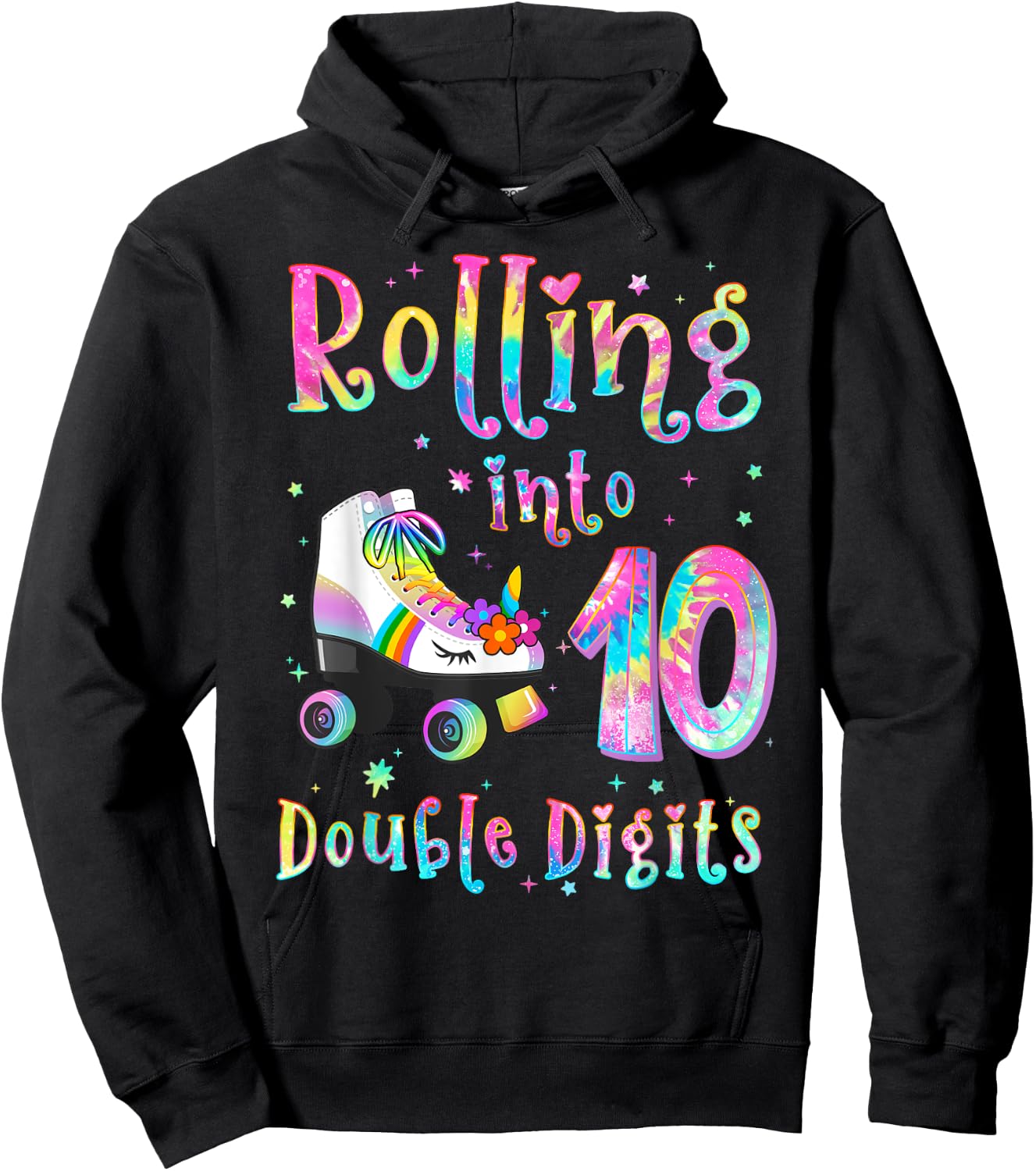 10 Years Old Birthday Girl Rolling Into 10th Double Digits Hoodie - Hoodie | Black
