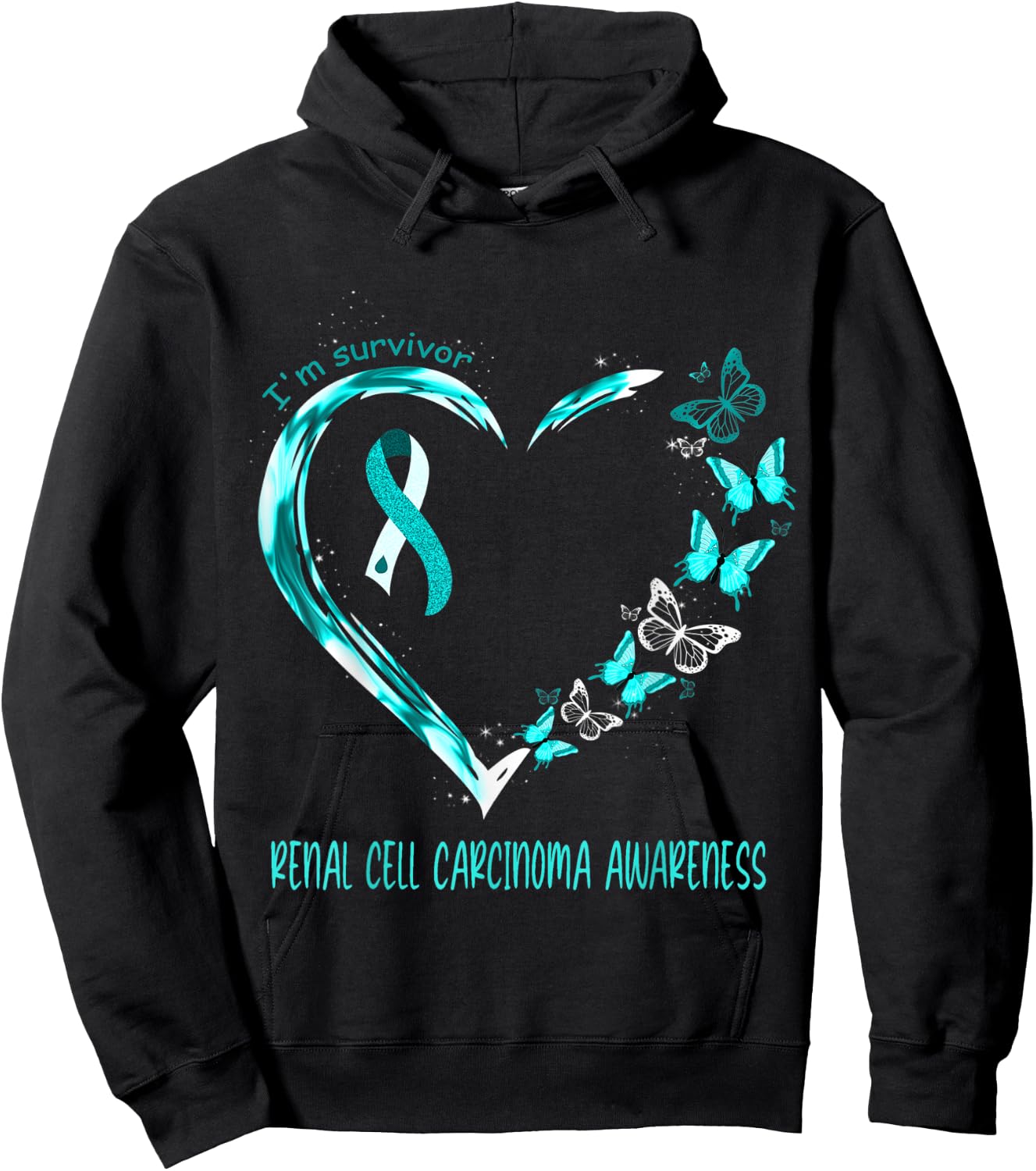 Renal Cell Carcinoma Awareness I'm Survivor Heart Ribbon Hoodie - Hoodie | Black