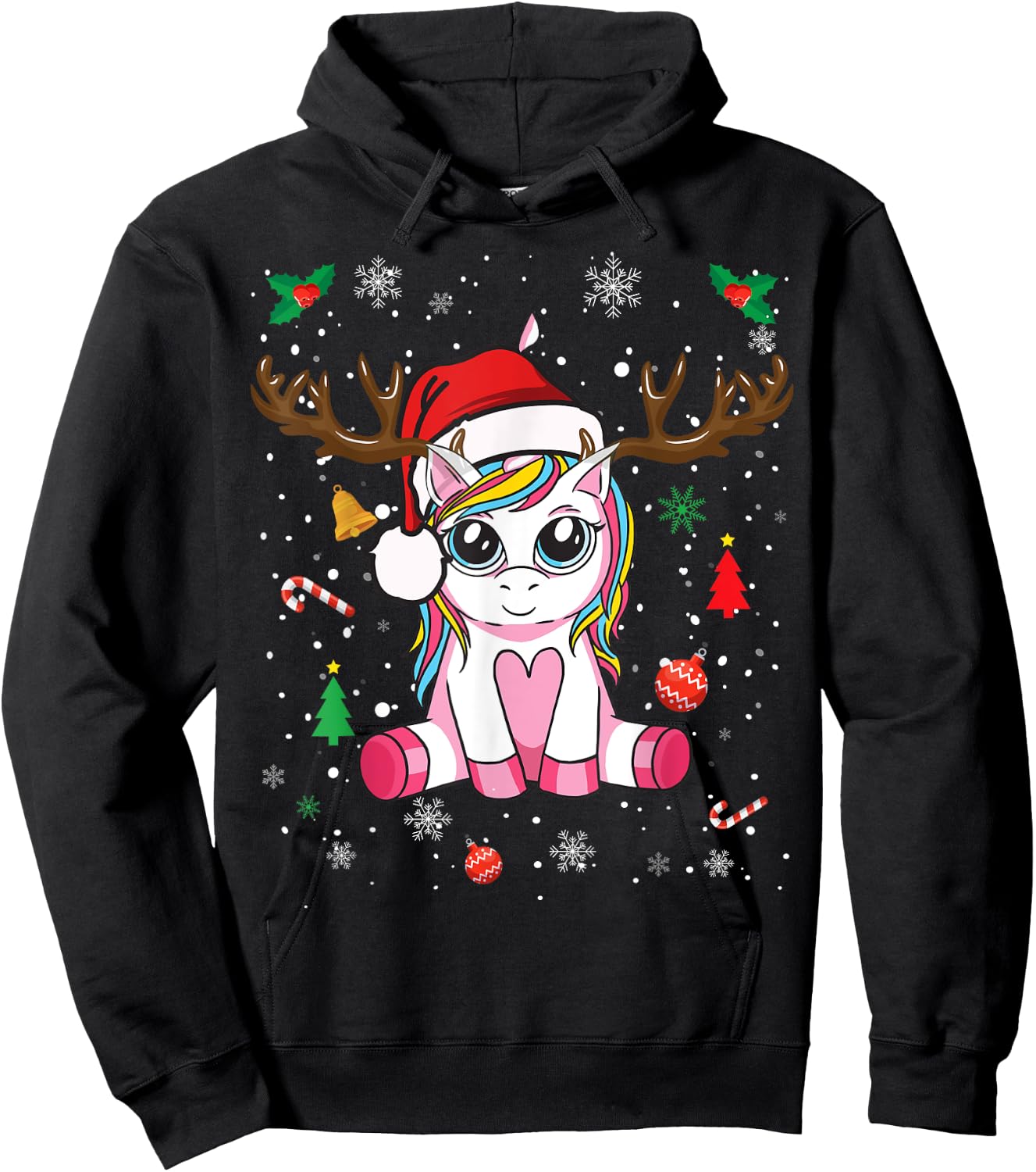 Cute Christmas Shirt Girls Women Xmas Unicorn Deer Christmas Hoodie - Hoodie | Black