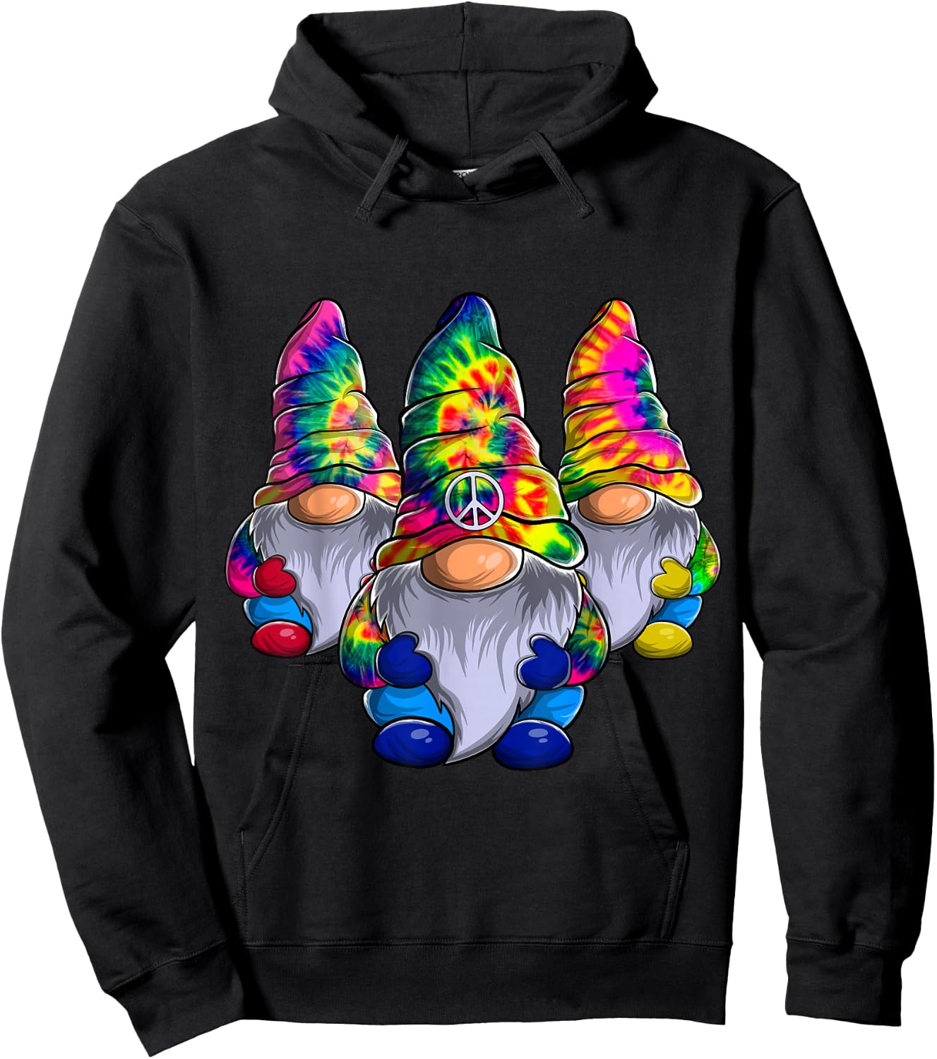 Three Hippie Gnomes Peace Gnome Funny Retro Tie DIY Design Hoodie - Hoodie | Black