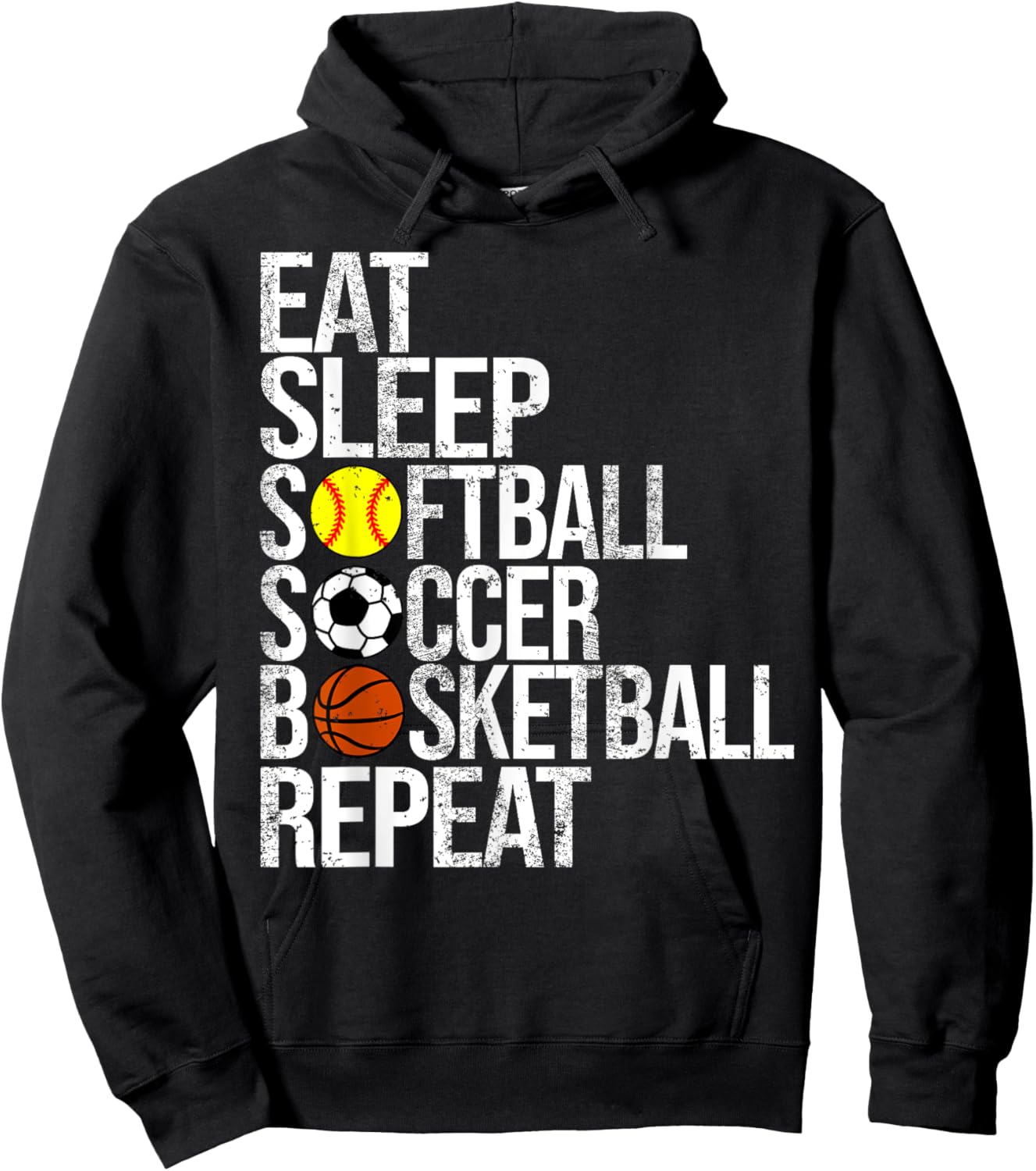 Eat Sleep Softball Soccer Basketball Repeat Funny Sport Hoodie - Hoodie | Black