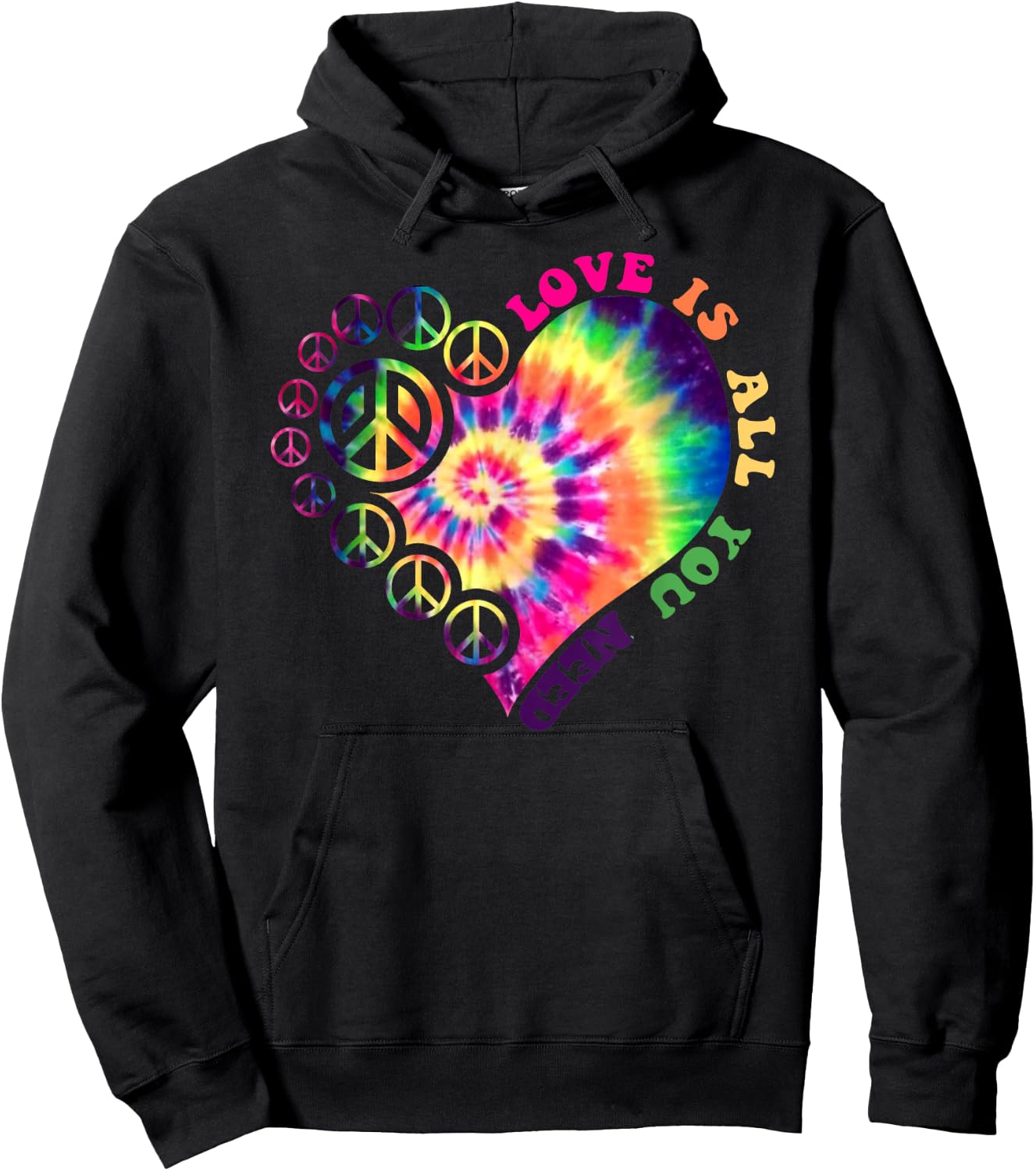 PEACE SIGN LOVE 60s 70s Tie Dye Hippie Halloween Costume Hoodie - Hoodie | Black