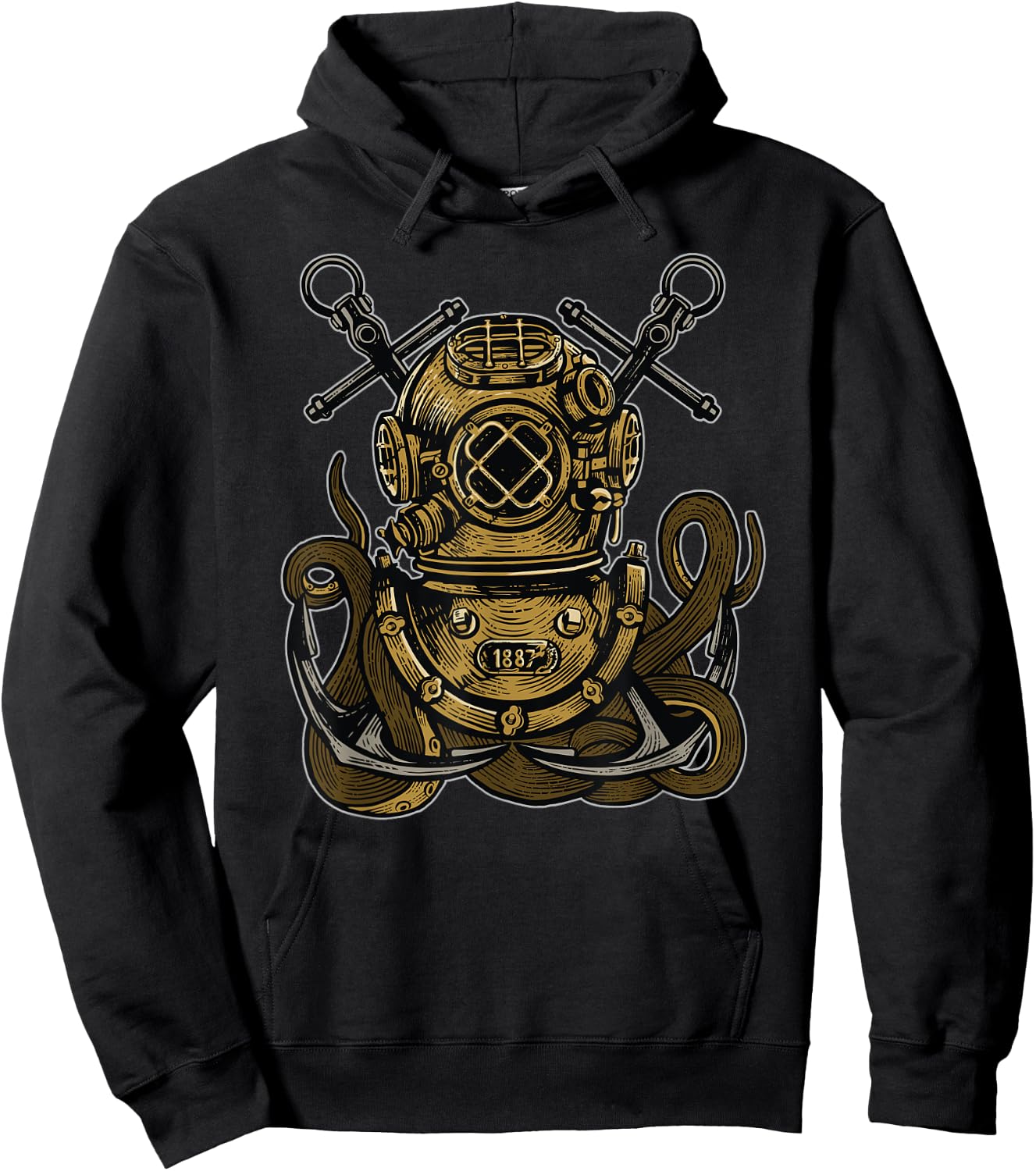 Steampunk Nautical Deep Sea Diver Helmet Anchor Octopus Hoodie - Hoodie | Black