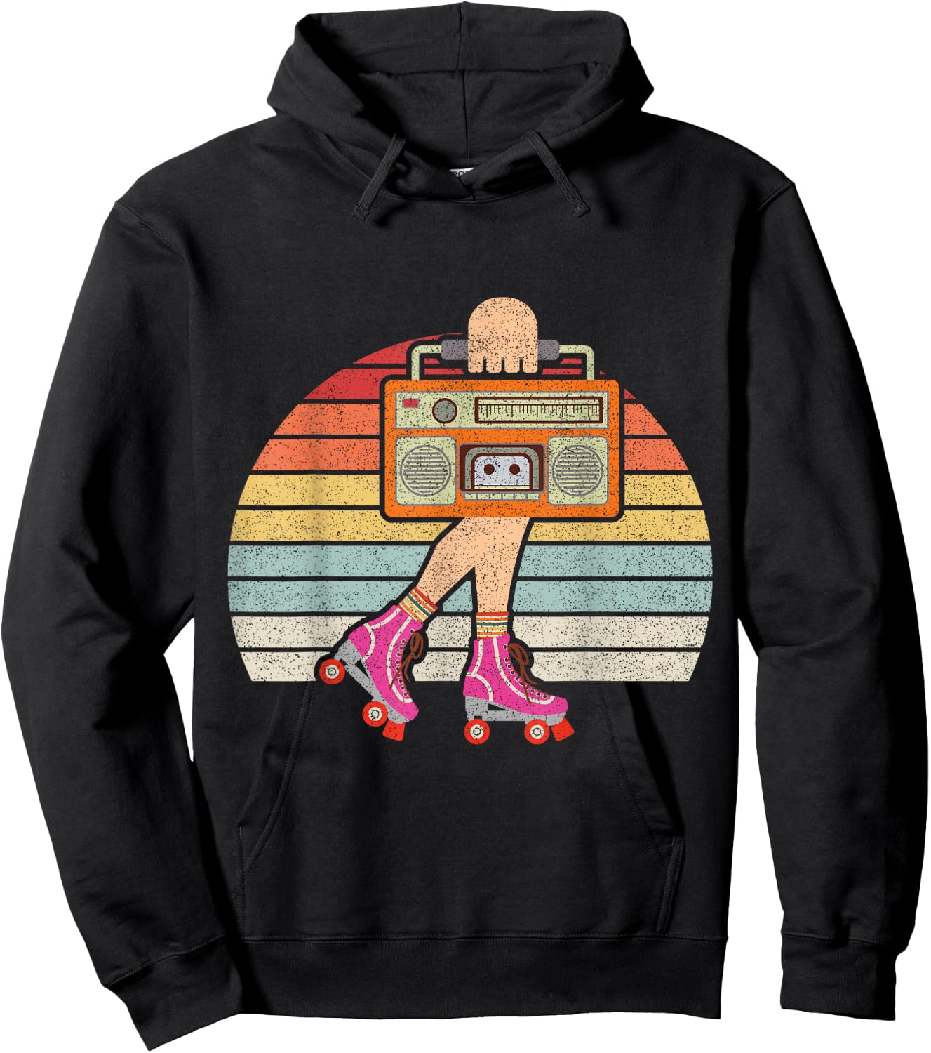 Vintage Retro 80's Rollerskates Roller Skating Disco Girl Hoodie - Hoodie | Black