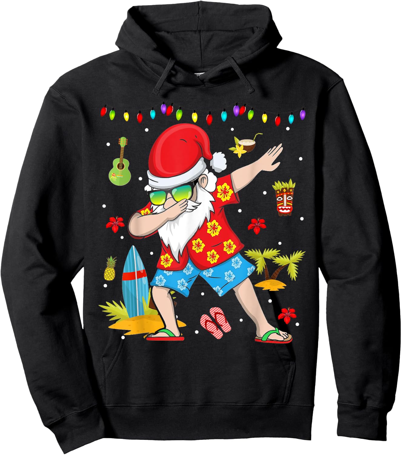 Dabbing Santa Christmas Summer Tropical Hawaiian Surfing Women Kids Hoodie - Hoodie | Black