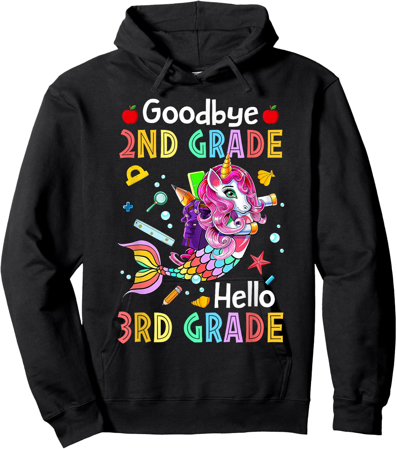 Goodbye 2nd Grade Hello 3rd Grade Mermaid Back To School Hoodie - Hoodie | Black