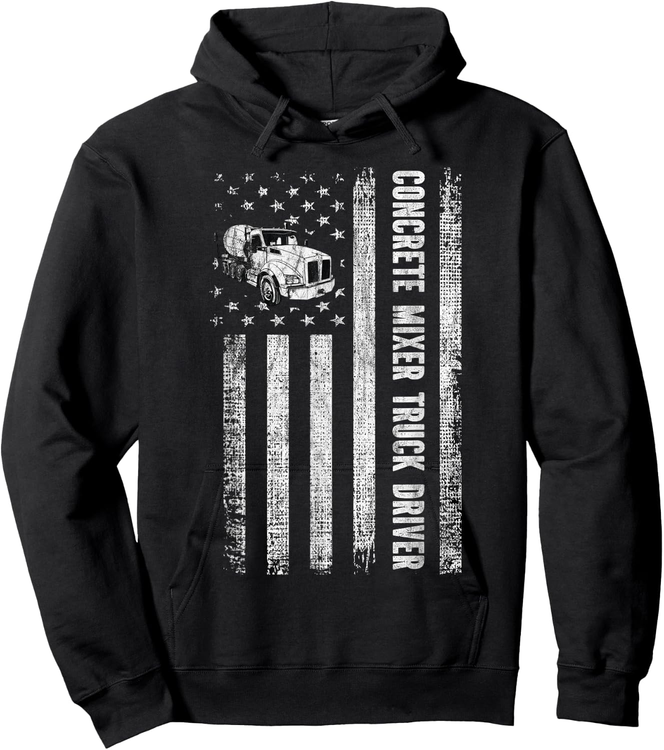 Patriotic Cement Concrete Mixer Truck Driver American Flag Hoodie - Hoodie | Black