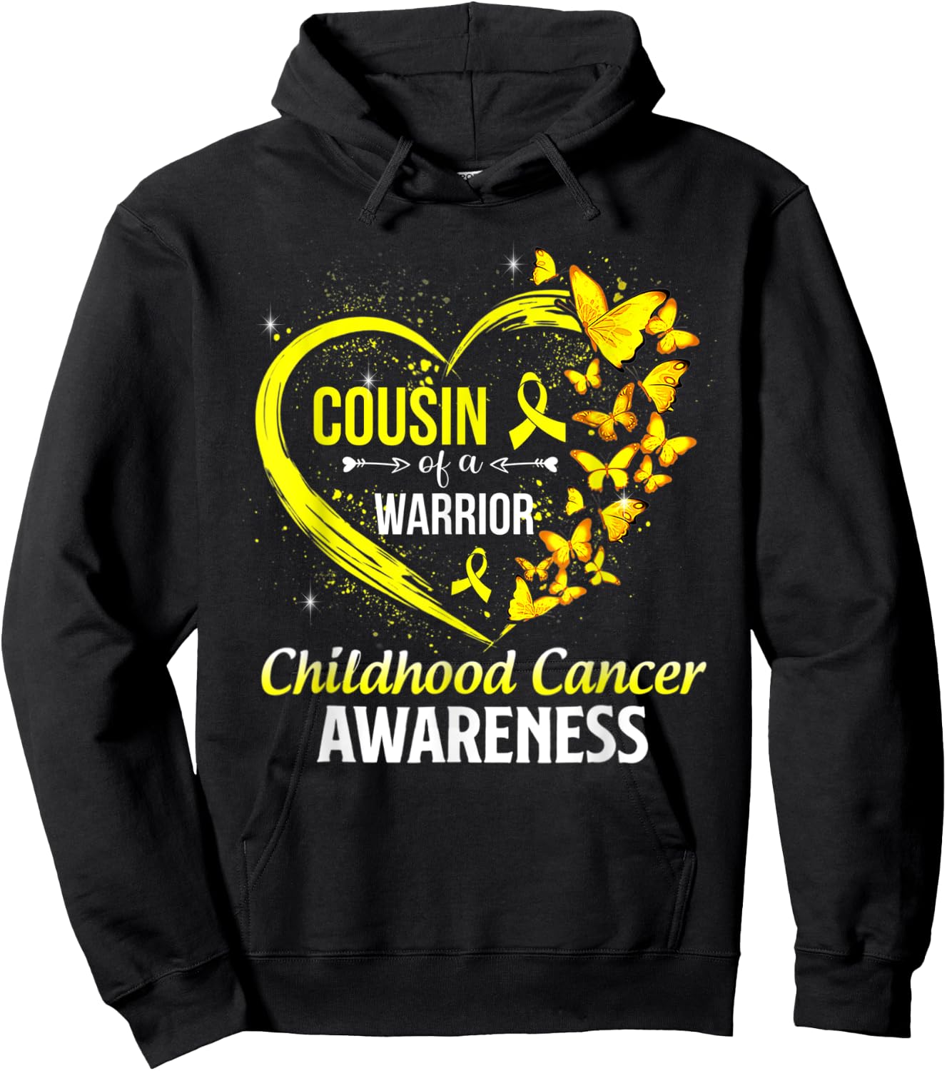Butterfly Cousin Of A Warrior Childhood Cancer Awareness Hoodie - Hoodie | Black
