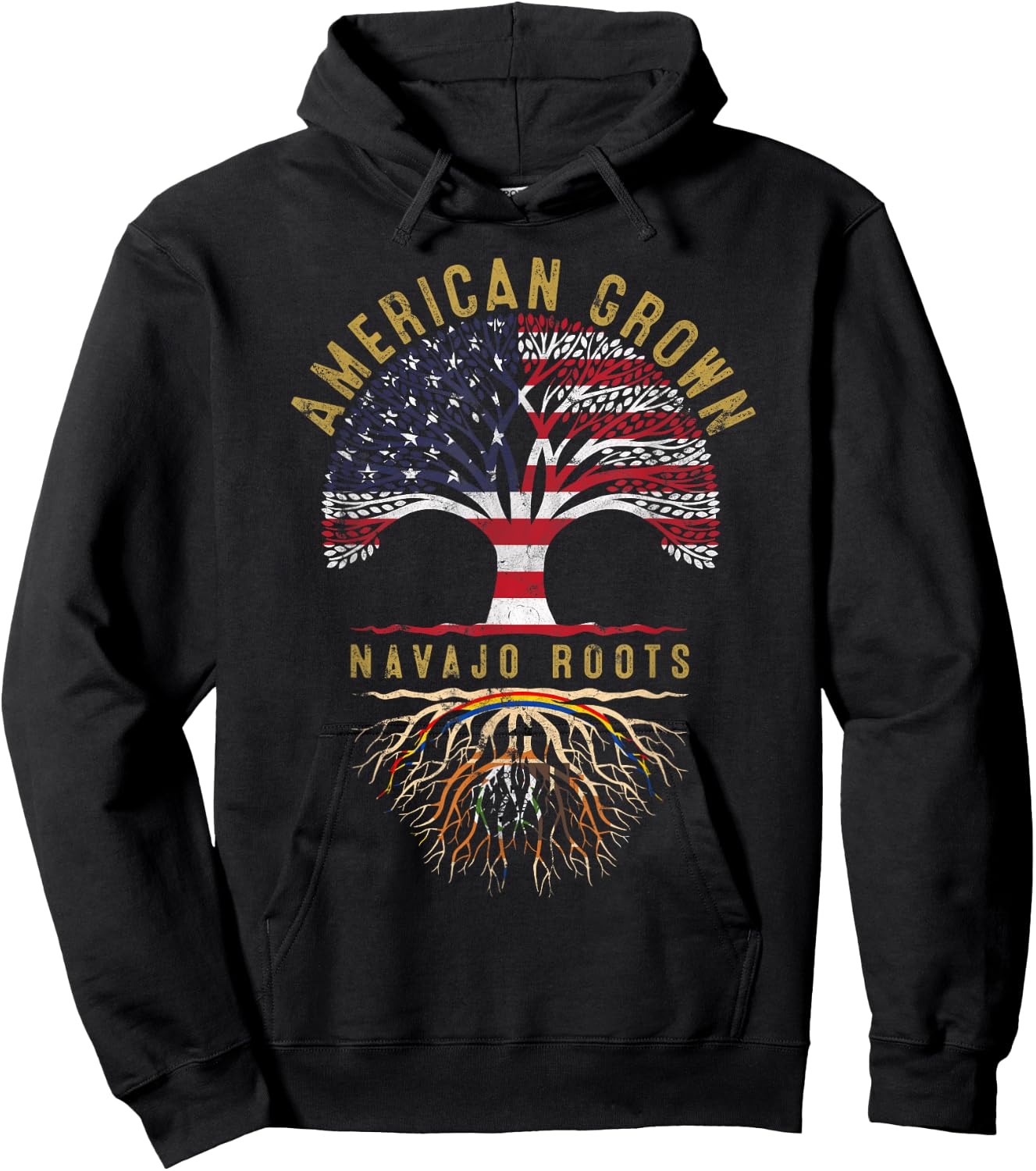 American Grown Navajo Roots Tree Flag Family Heritage Hoodie - Hoodie | Black