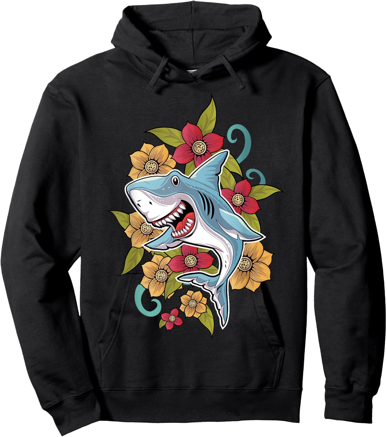 Floral Shark Tattoo Traditional Tribal Tattoo Style Art Hoodie - Hoodie | Black