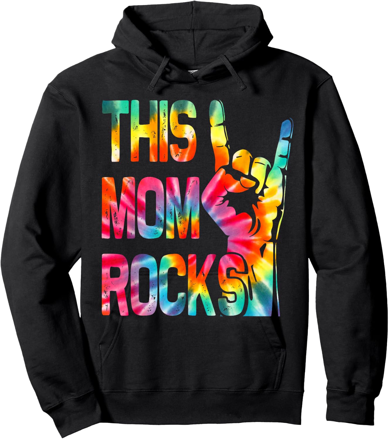 Funny This Mom Rocks Rock n Roll Metal Tie Dye Mother's Day Hoodie - Hoodie | Black
