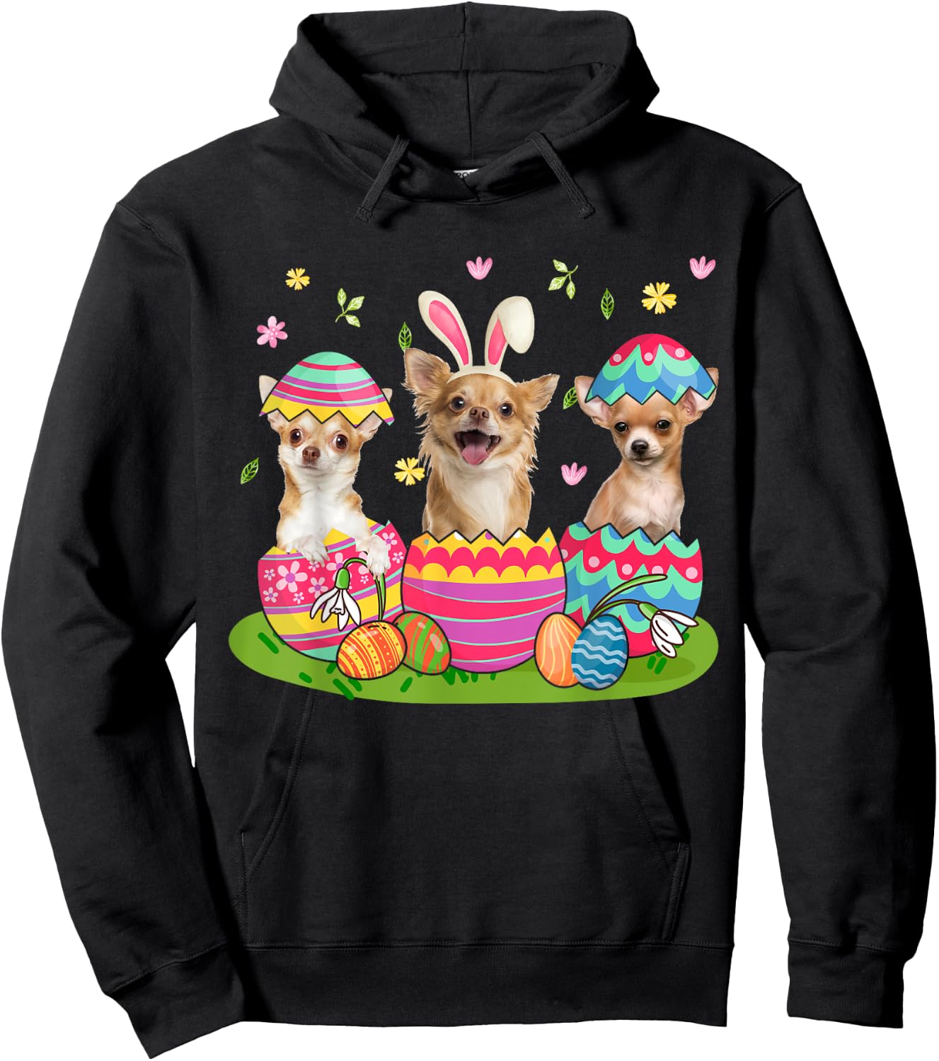 Three Bunny Chihuahua Inside Easter Egg Happy Easter Hoodie - Hoodie | Black