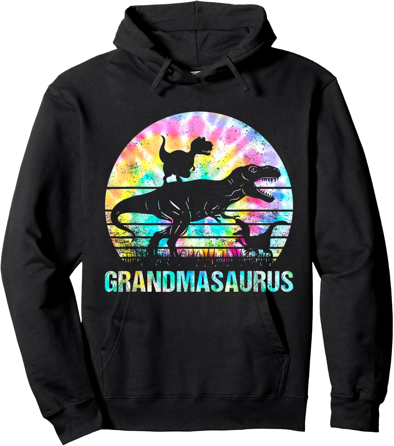 Grandmasaurus T Rex Dinosaur Grandma Saurus Tie Dye Vintage Hoodie - Hoodie | Black