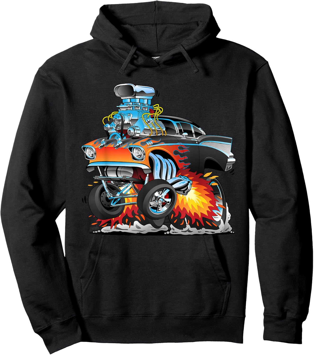 Funny Classic Hotrod Fifties Drag Racing Muscle Car Cartoon Hoodie - Hoodie | Black