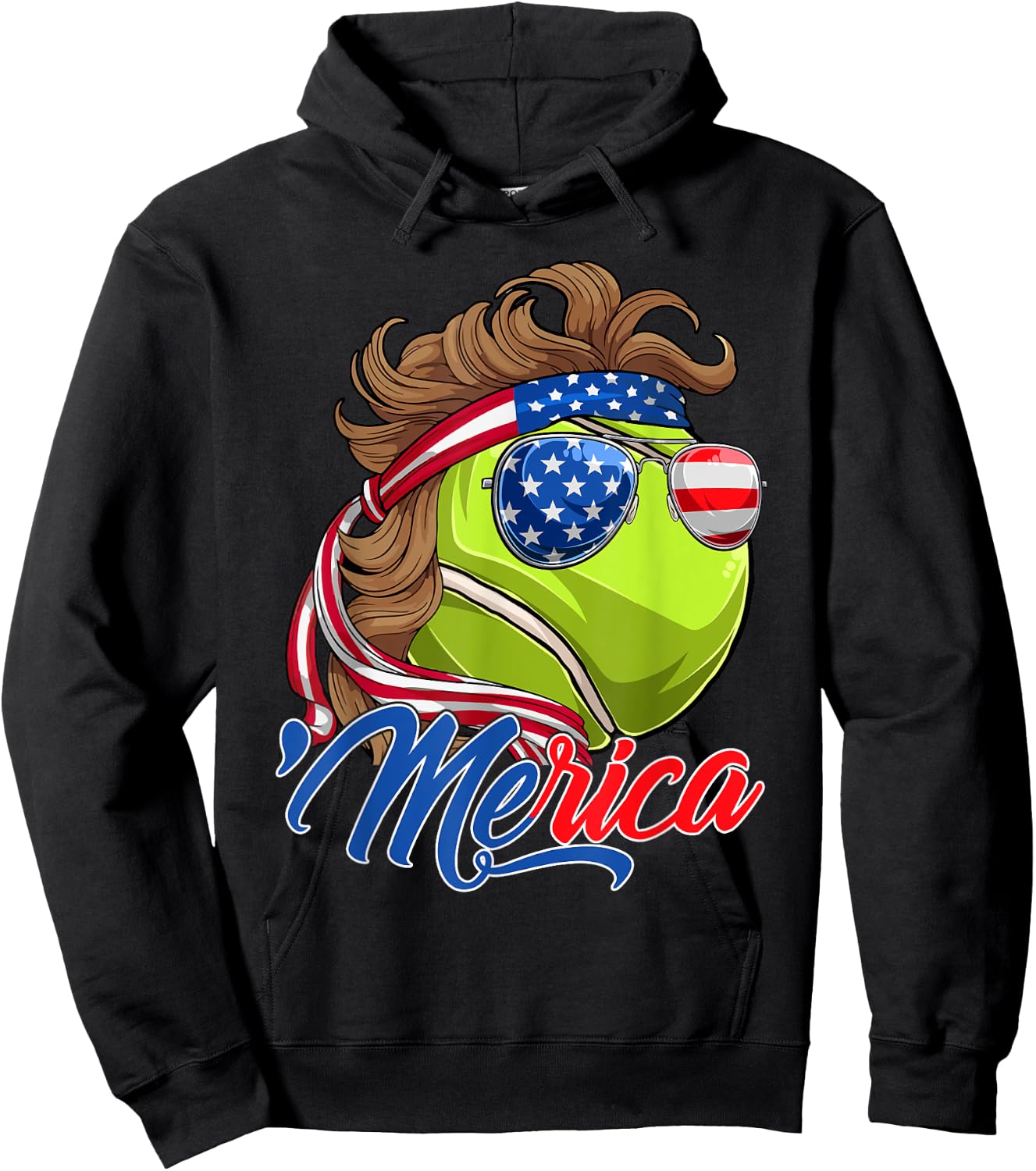 Funny Merica Tennis Ball & USA Flag Sunglasses 4th Of July Kids Men Hoodie - Hoodie | Black