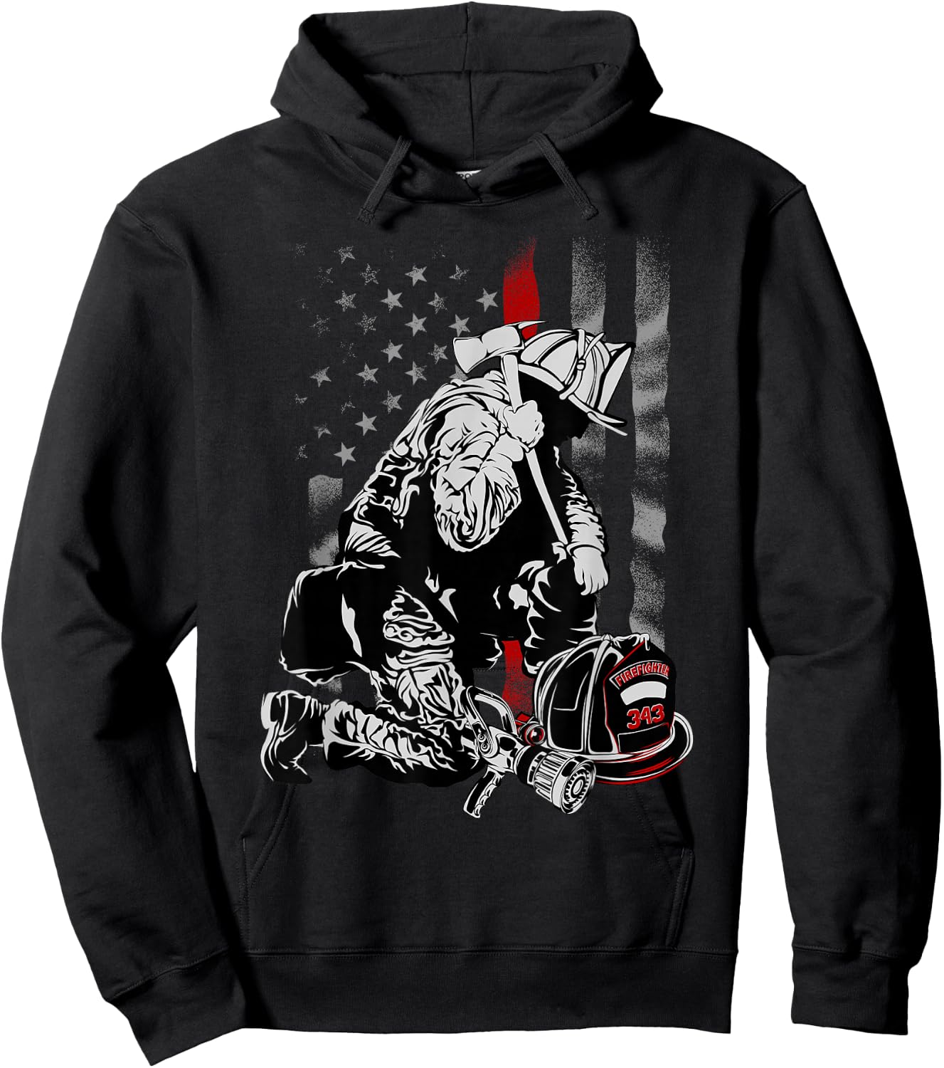 Fireman American Flag Shirt Thin Red Line Firefighter USA Hoodie - Hoodie | Black