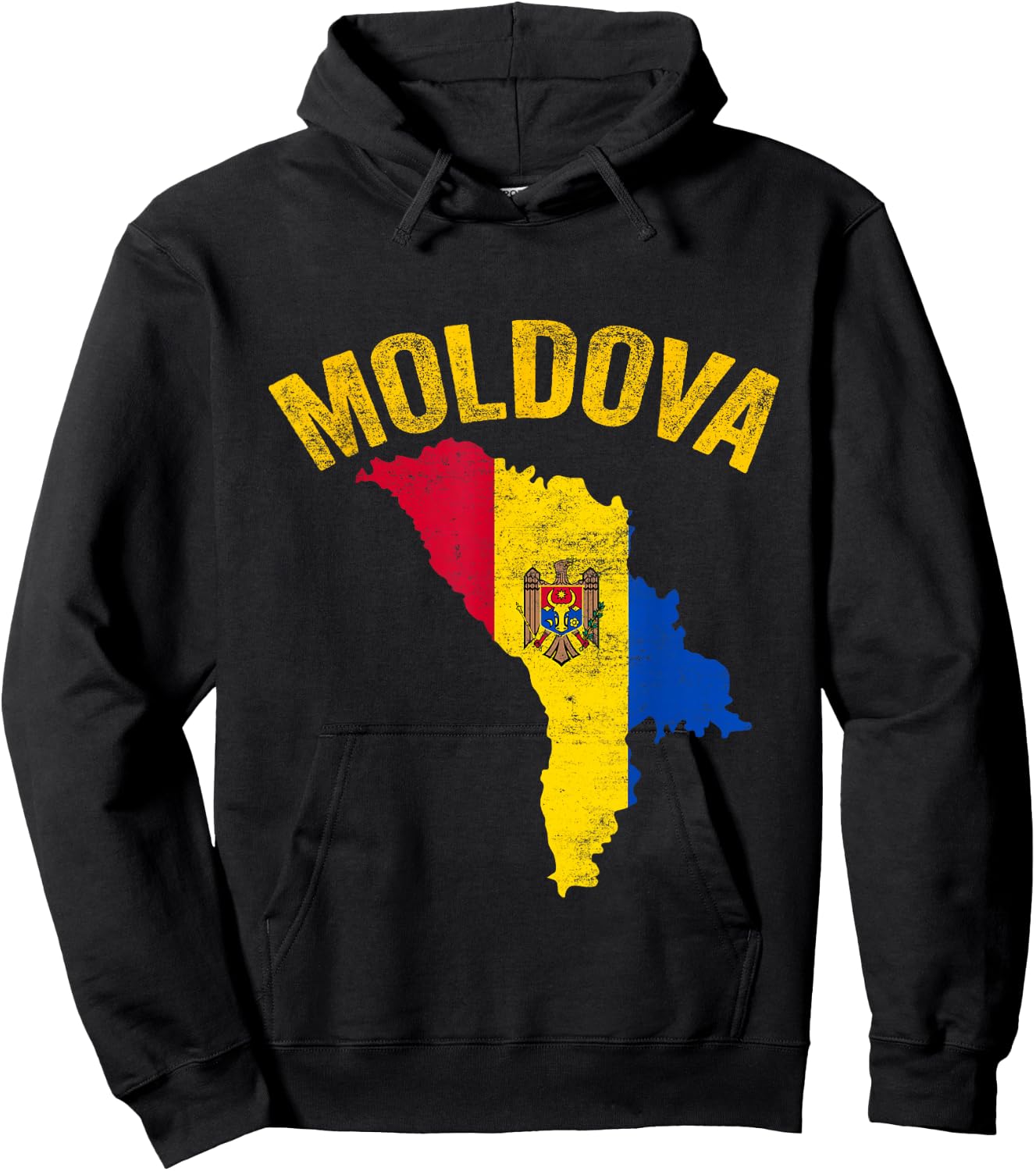 Distressed Retro Moldova Flag Moldova Map Patriotic Hoodie - Hoodie | Black