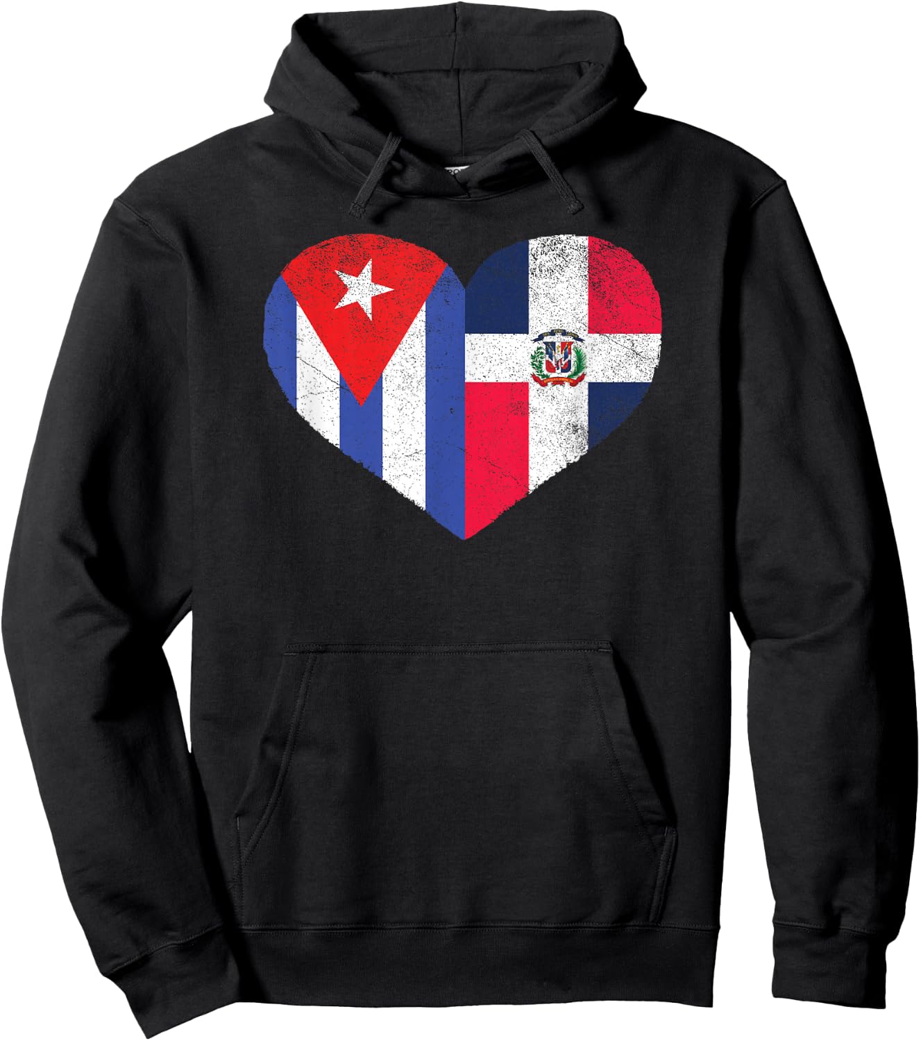 Half Cuban Half Dominican Heart Cuba Dominican Flag Hoodie - Hoodie | Black