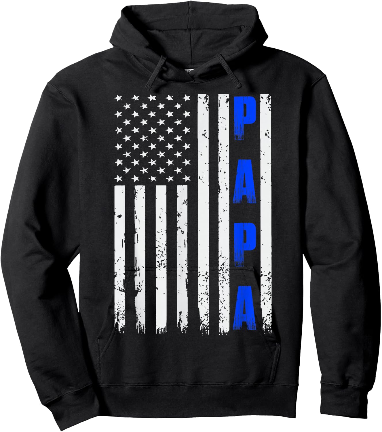 Father's Day Thin Blue Line American Flag PAPA Hoodie - Hoodie | Black