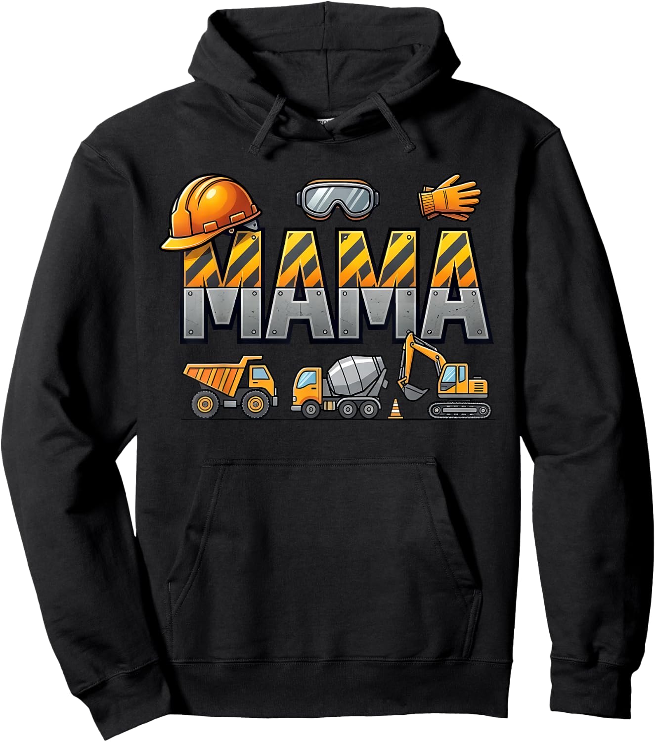 Funny Mama Construction Excavator Kids Matching Family Party Hoodie - Hoodie | Black