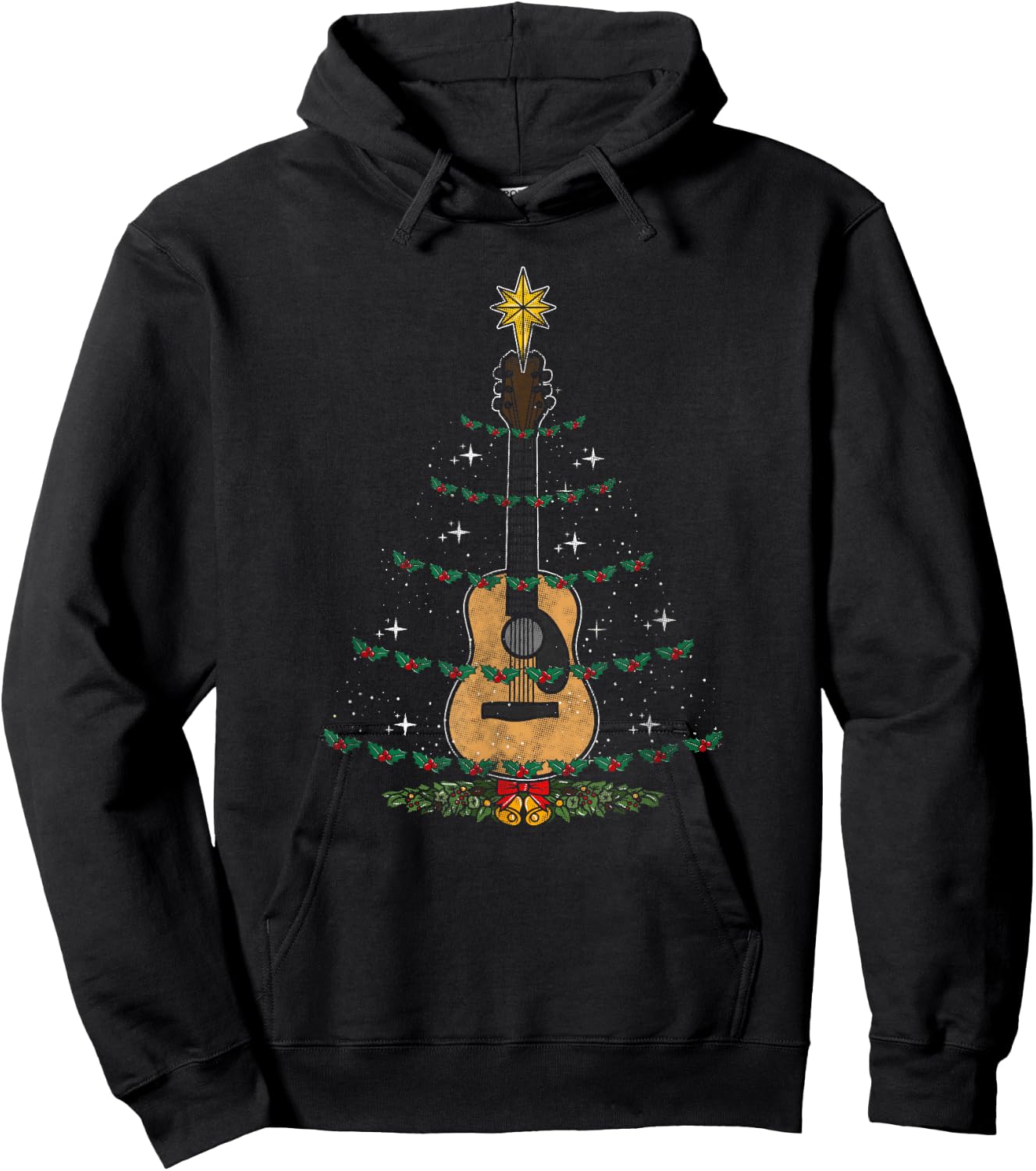 Christmas Guitar - Xmas Lights Guitarist Hoodie - Hoodie | Black