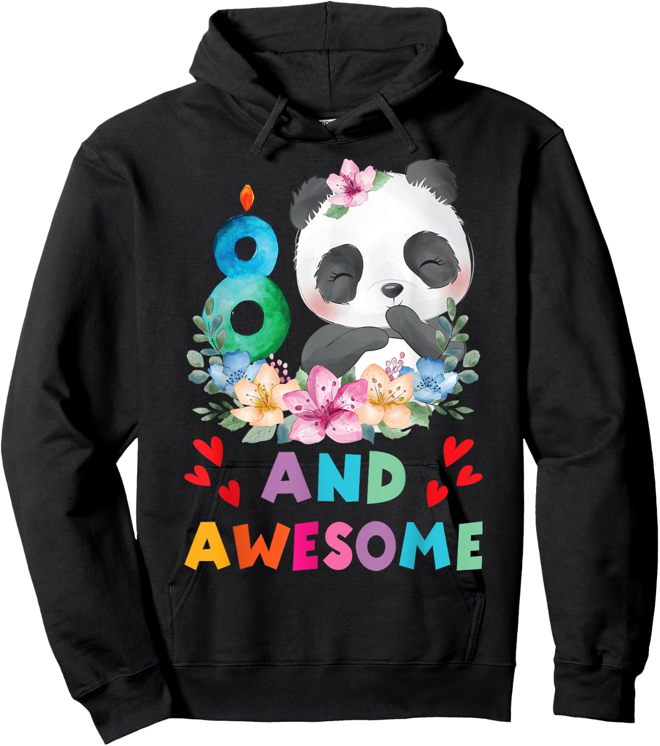8 Years Old 8th Birthday Panda Unicorn Girl Party Gift Hoodie - Hoodie | Black