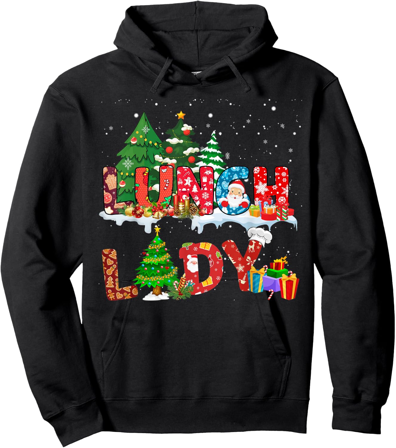 Funny Lunch Lady Christmas Pajama Matching Xmas Lunch Lady Hoodie - Hoodie | Black