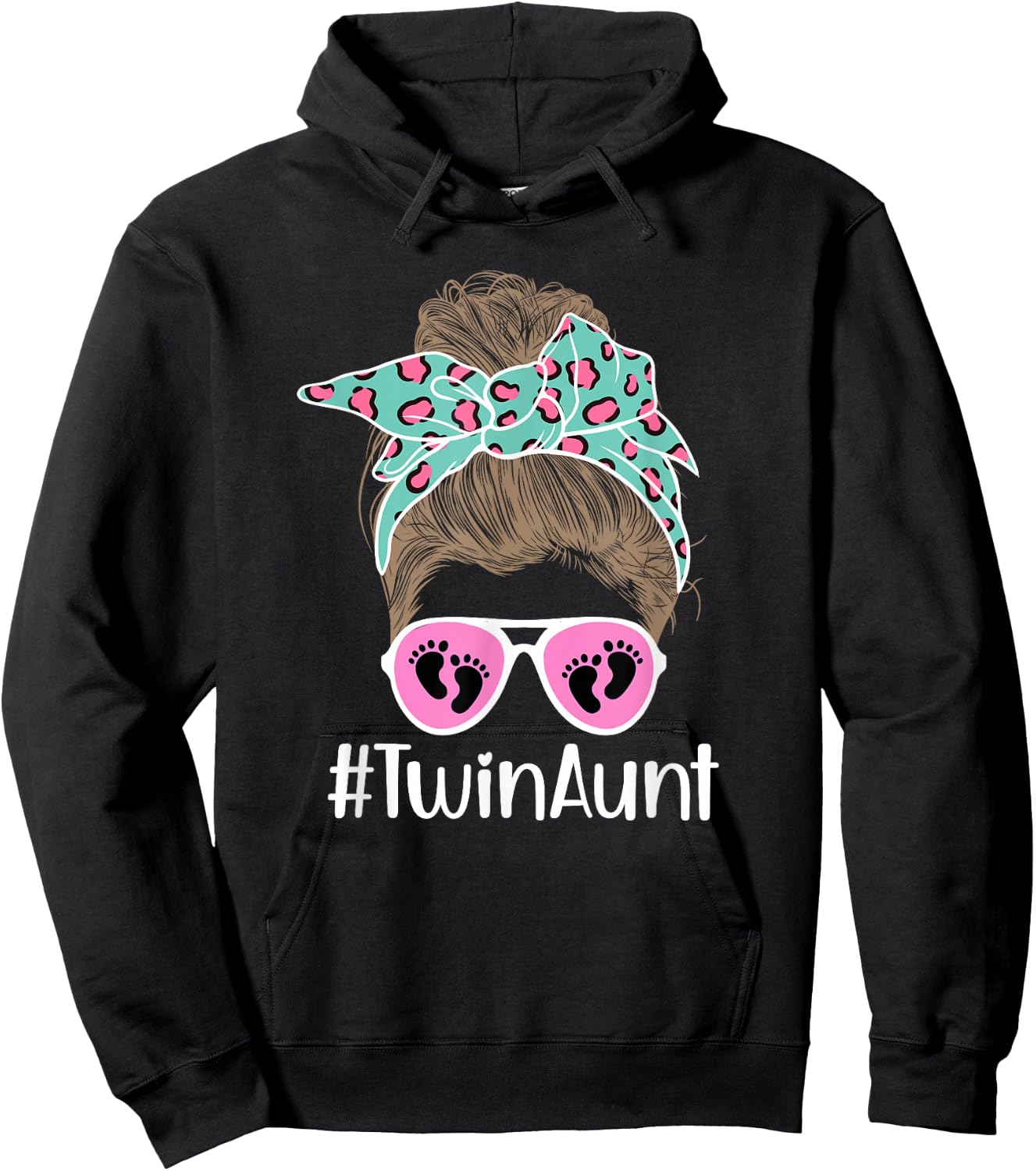 Twin Aunt Messy Bun Aunt Of Twins Twin Auntie Of Twins Hoodie - Hoodie | Black