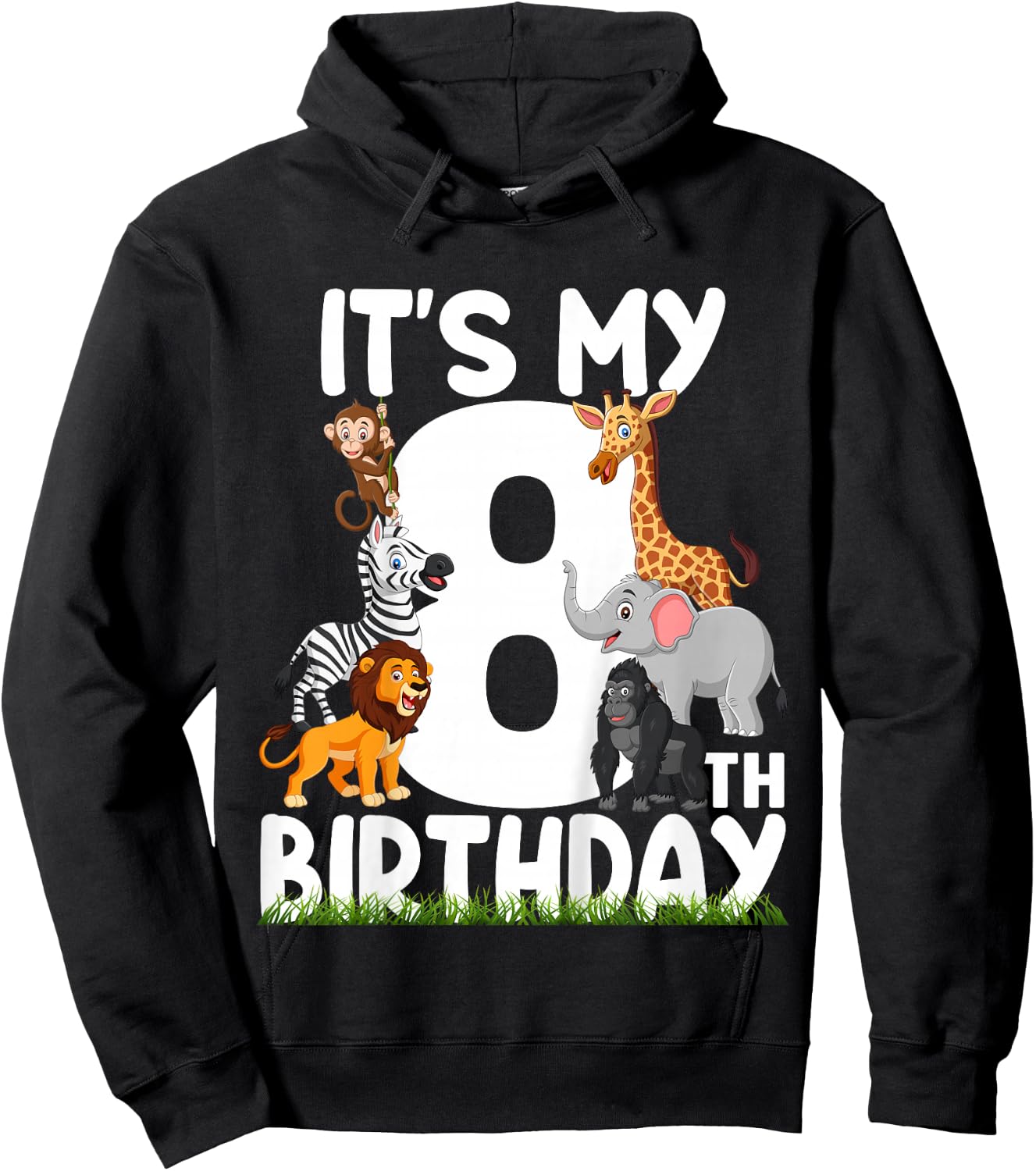 It's My 8th Birthday Zoo Jungle Safari 8 Years Old Animals Hoodie - Hoodie | Black