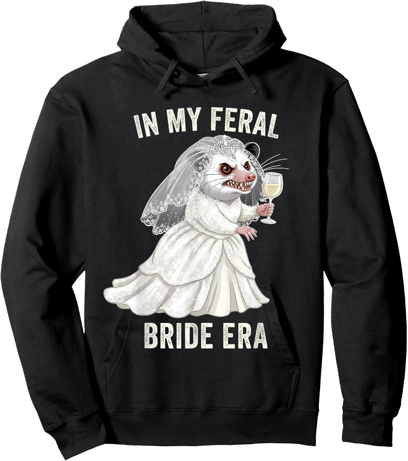 in My Feral Bride Era Funny Wedding Opossum Bachelorette Hoodie - Hoodie | Black