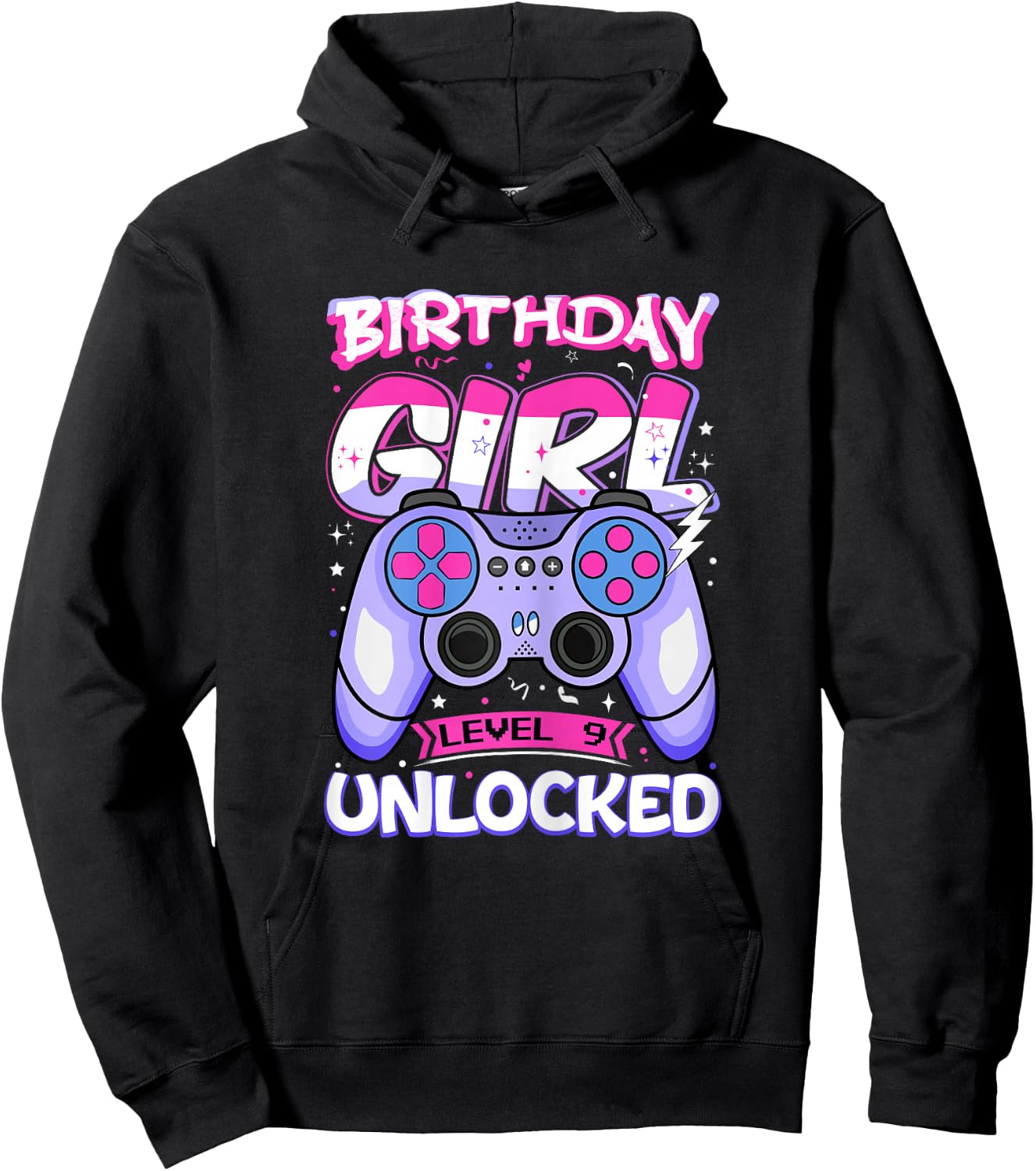 9 Year Old Girl Gamer Level Unlocked 9th Birthday Kids Hoodie - Hoodie | Black