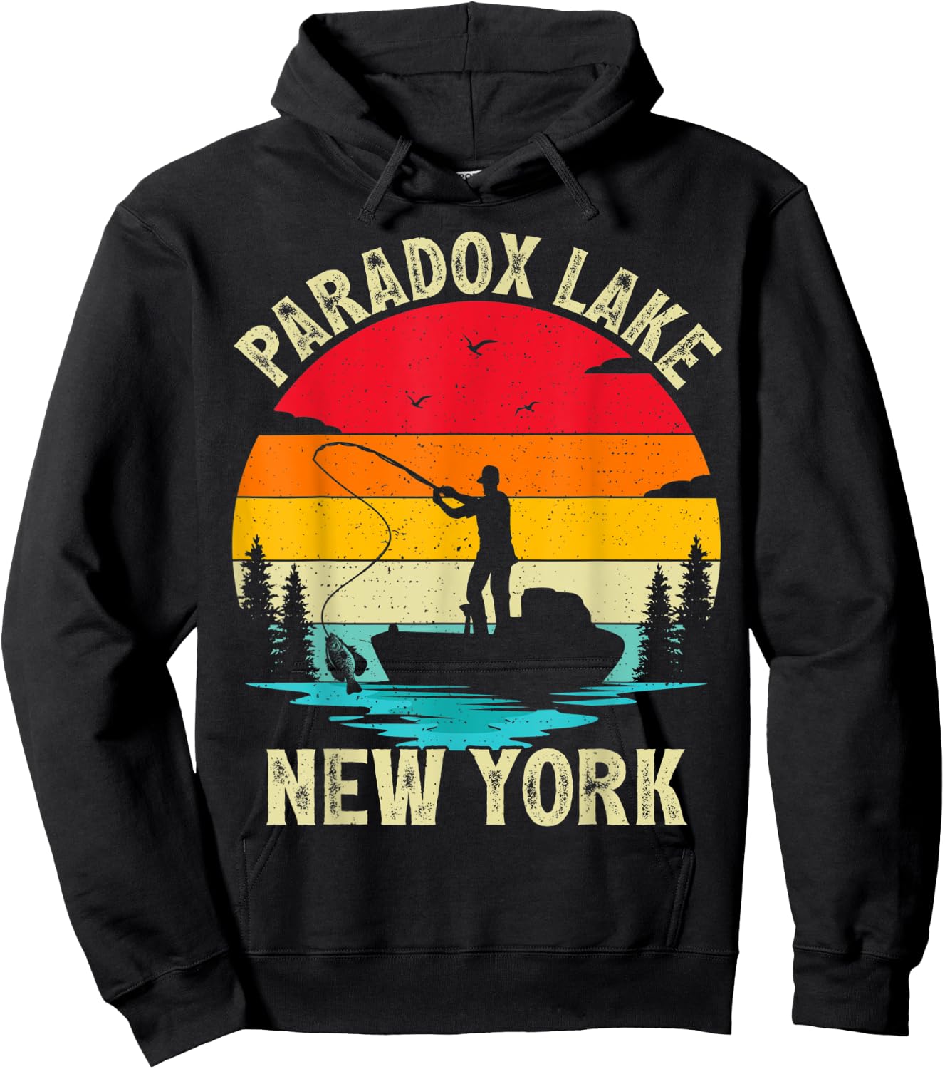 Summer Vacation Fishing Vintage Retro New York Paradox Lake Women Kids Hoodie - Hoodie | Black