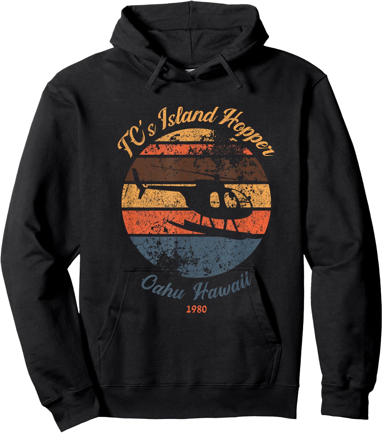 TC's Island Hoppers Helicopter Vintage Sunset Hoodie - Hoodie | Black
