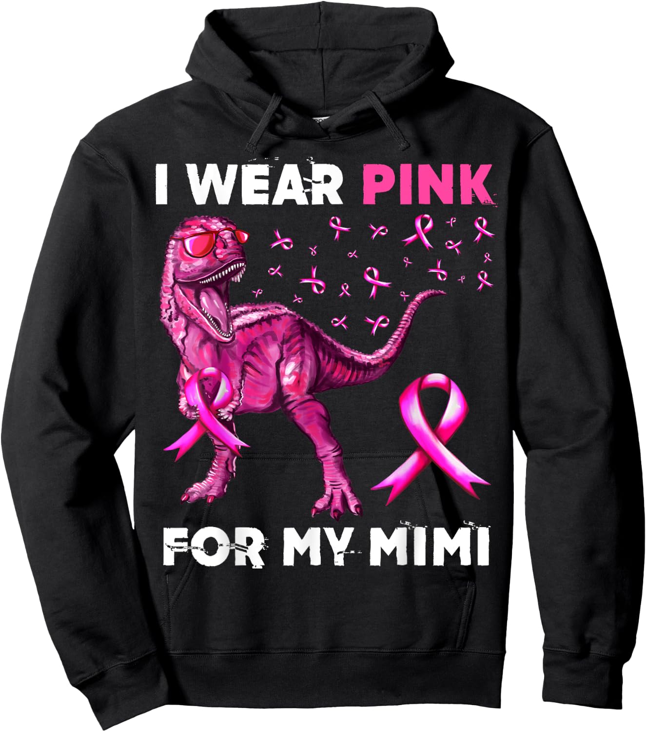 I Wear Pink For My Mimi Dinosaur Breast Cancer Awareness Hoodie - Hoodie | Black