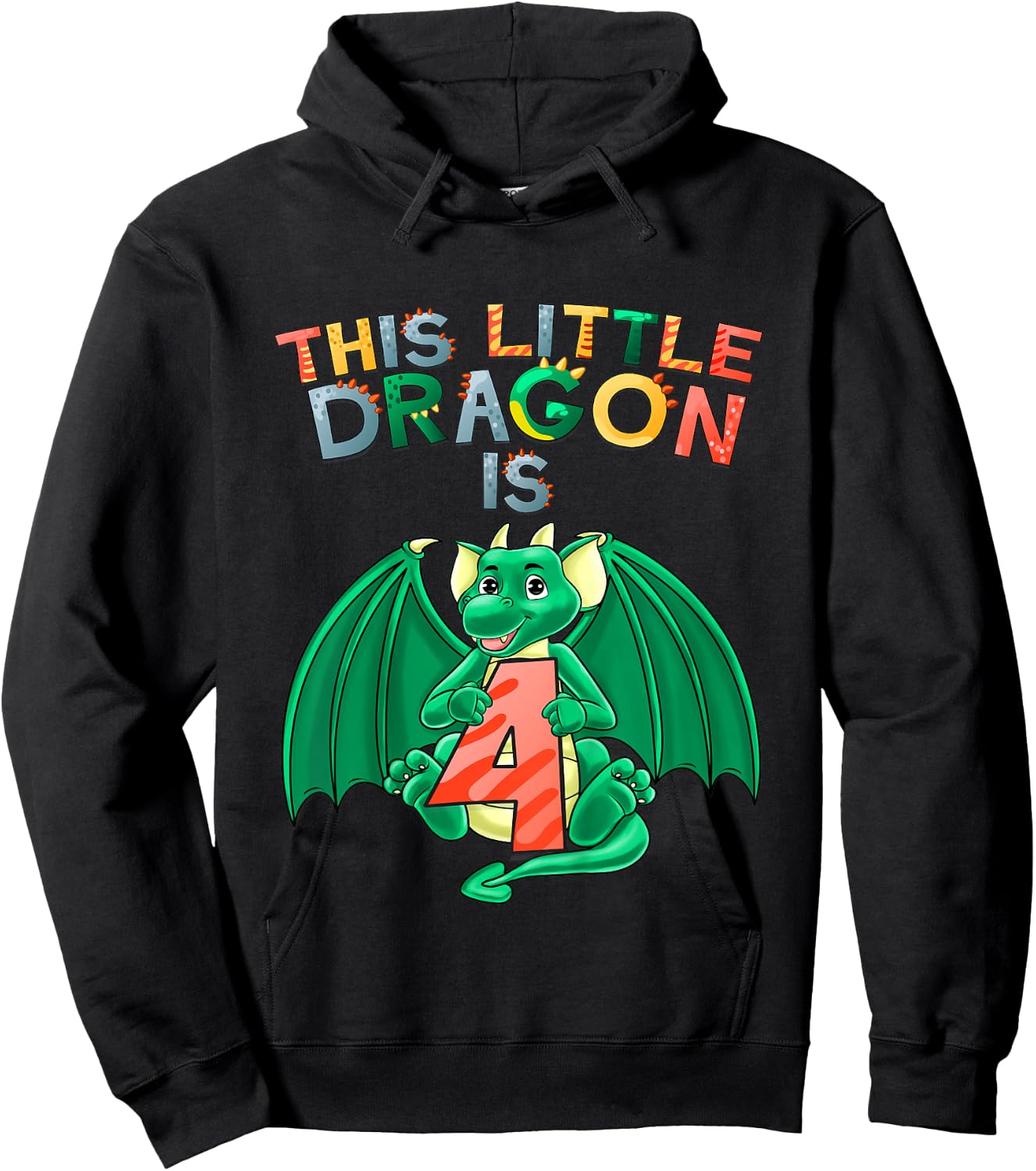Kids This Little Dragon Is 4 Dragon 4th Birthday 4 Year Old Boy Hoodie - Hoodie | Black